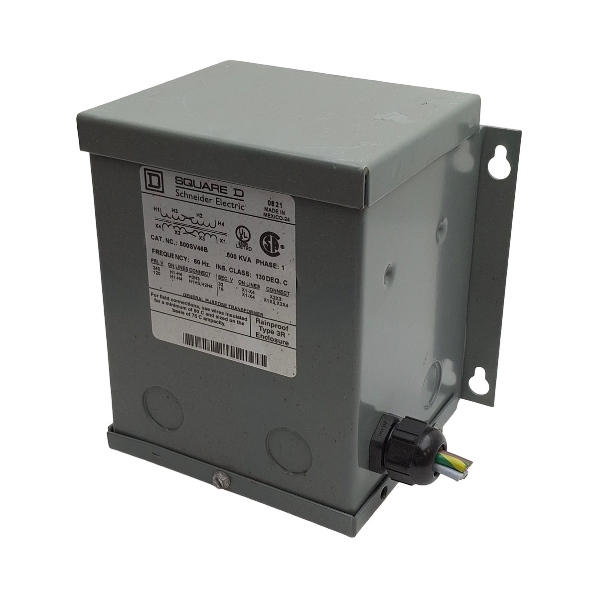 Used Square D 500SV46B Transformer, 1-Ph, 120x240VAC Primary, 16/32VAC Second, 0.5KVA