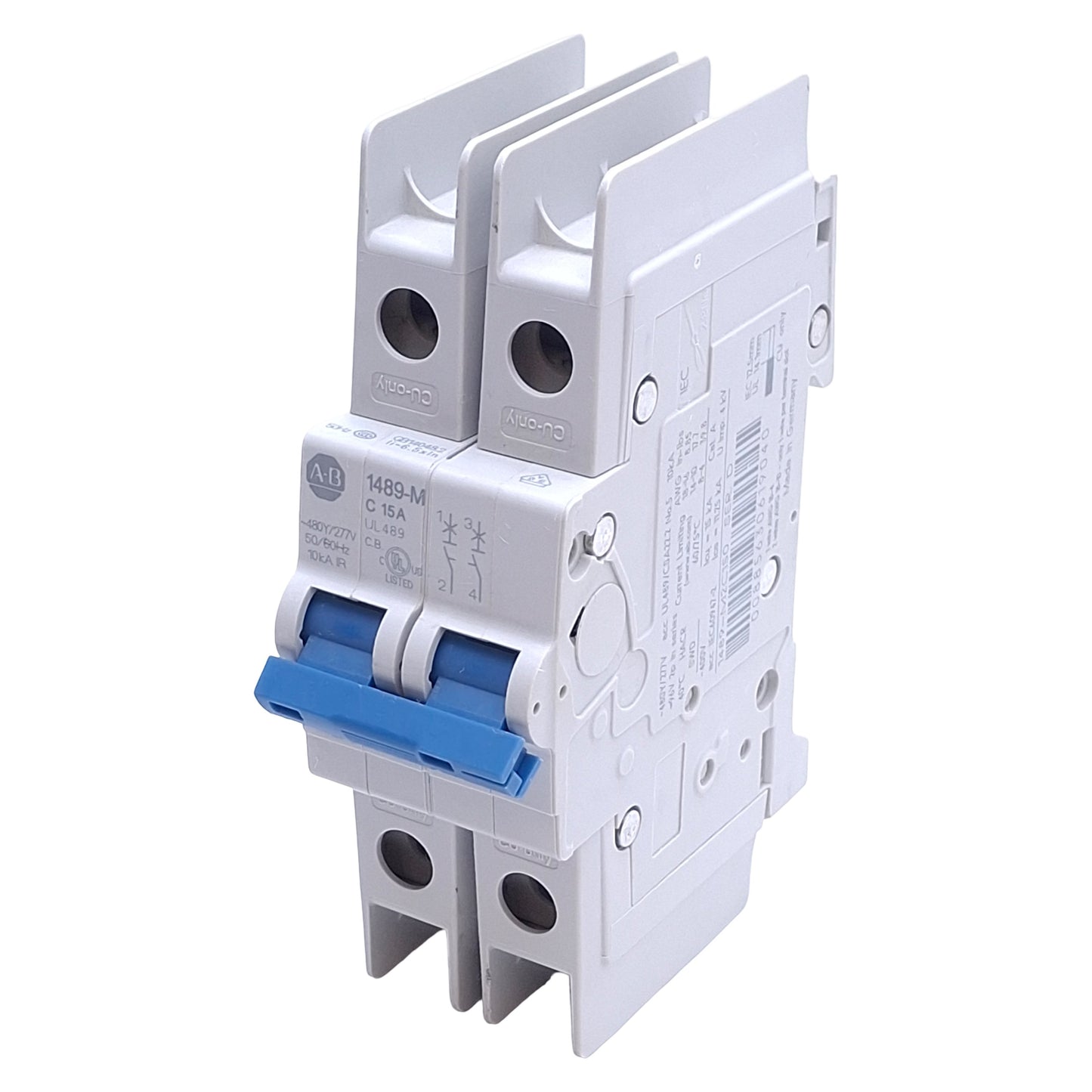 Used Allen Bradley 1489-M2C150 Circuit Breaker, 2-Pole, 15A, 480Y/277VAC, DIN Rail