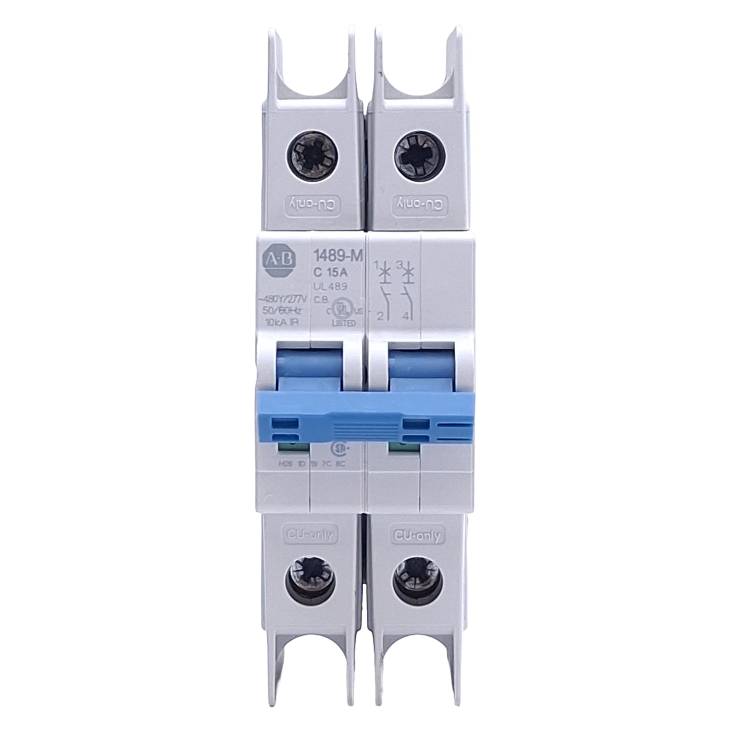 Used Allen Bradley 1489-M2C150 Circuit Breaker, 2-Pole, 15A, 480Y/277VAC, DIN Rail