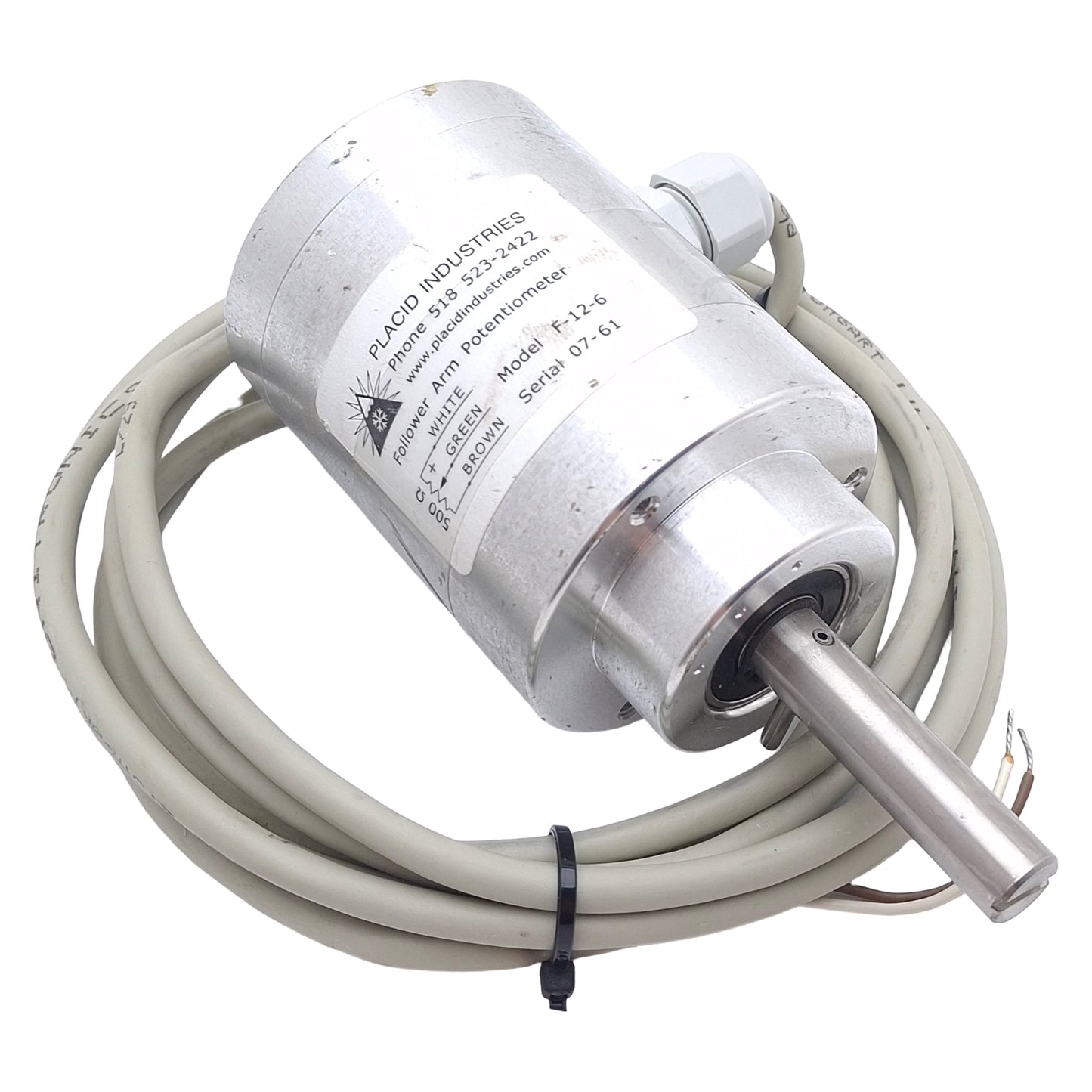 Used Placid Industries F-12-6 Follower Arm Potentiometer, 1-Turn, 500Ω, 65° Angle