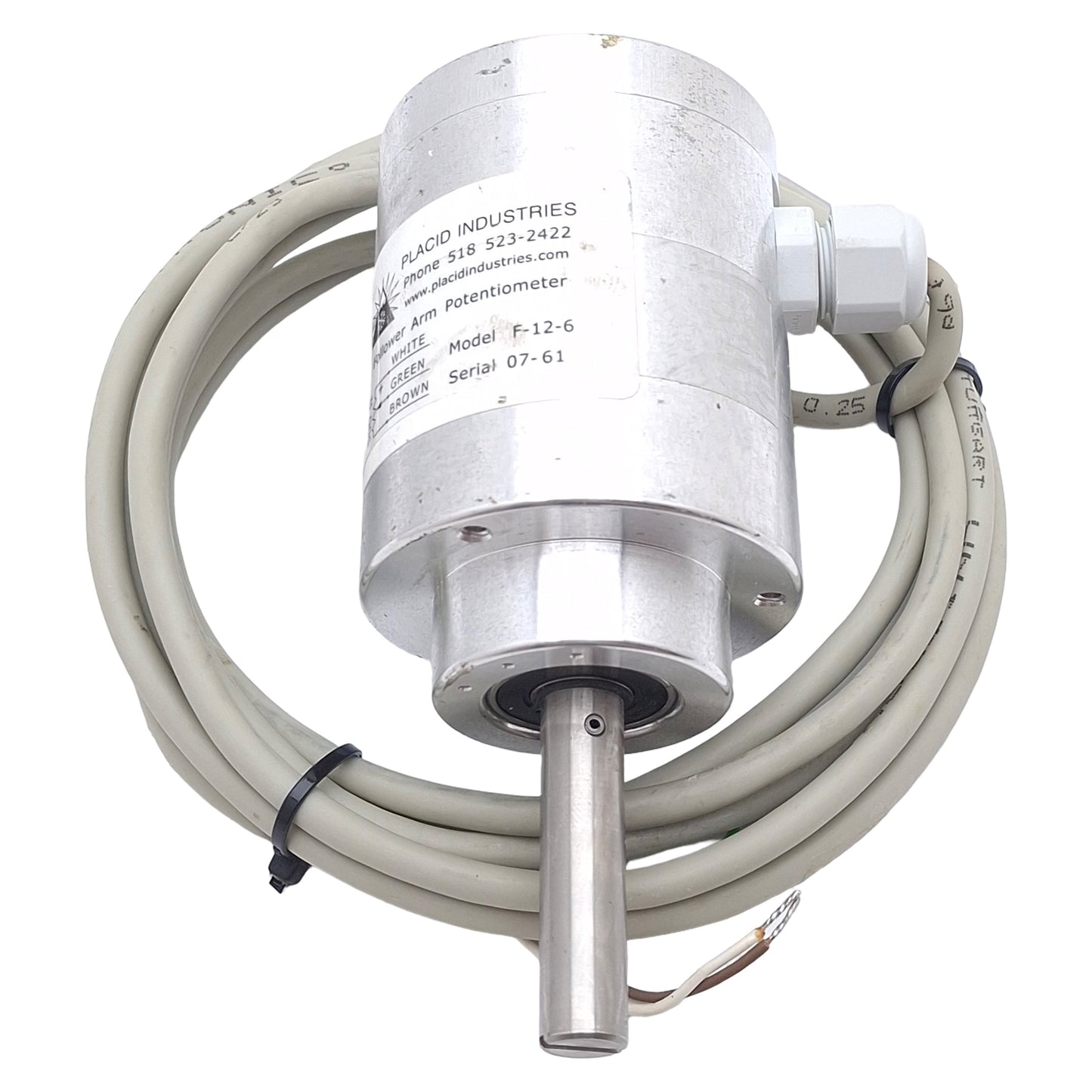 Used Placid Industries F-12-6 Follower Arm Potentiometer, 1-Turn, 500Ω, 65° Angle