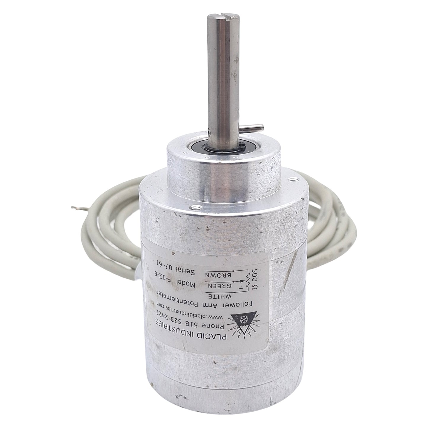 Used Placid Industries F-12-6 Follower Arm Potentiometer, 1-Turn, 500Ω, 65° Angle