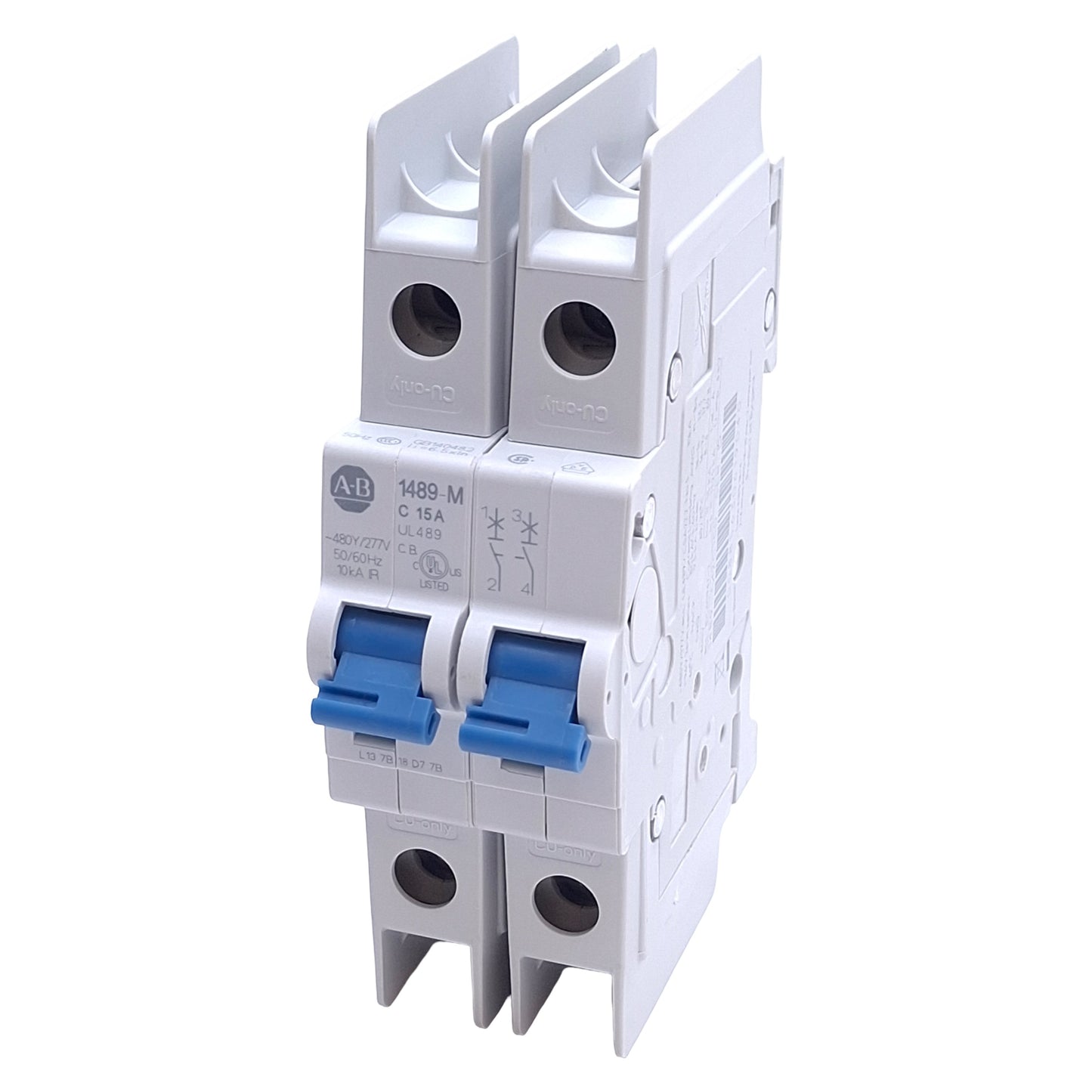 New – Open box Allen Bradley 1489-M2C150 Circuit Breaker, 2-Pole, 480Y/277VAC, 10A, DIN Rail