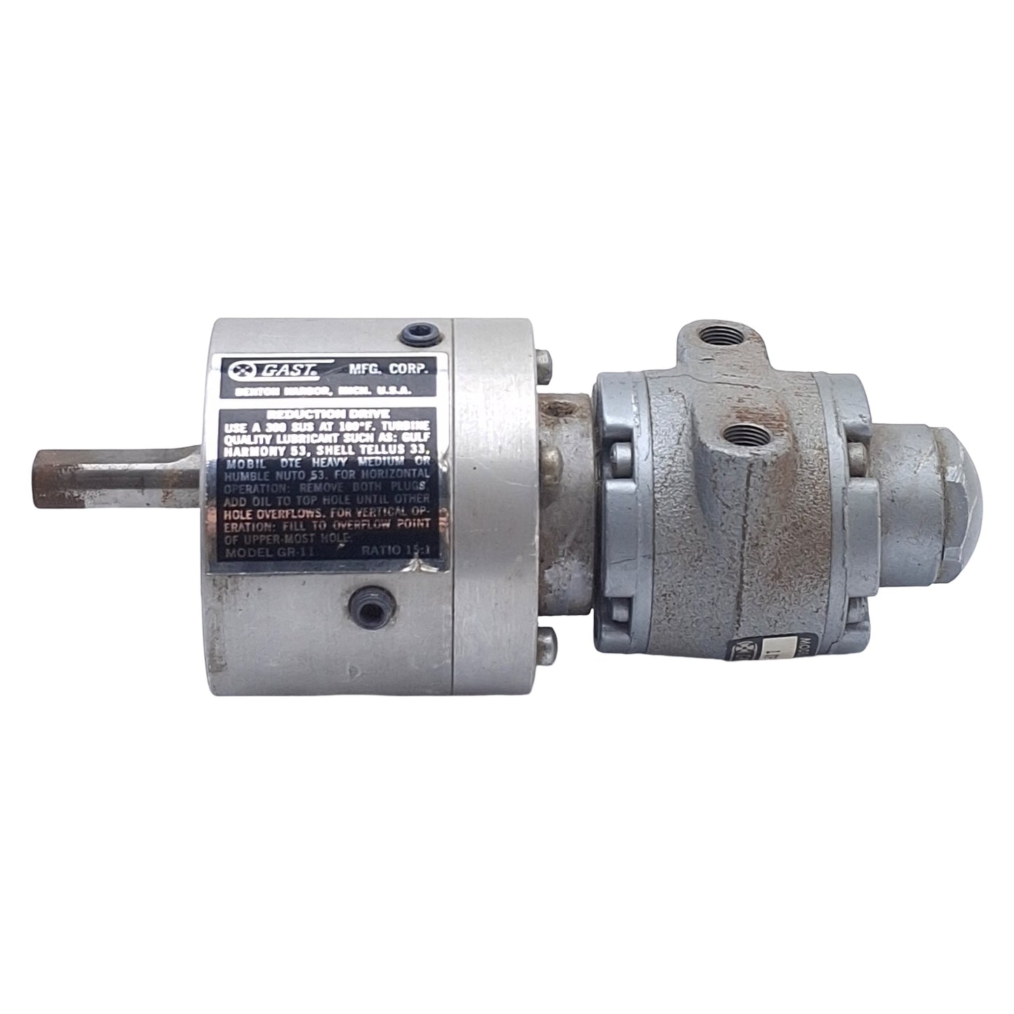 Used Gast 1UP-NRV-4-GR11 Pneumatic Gear Motor, 0.31HP, 15:1 Ratio, 400RPM, 80psi Max