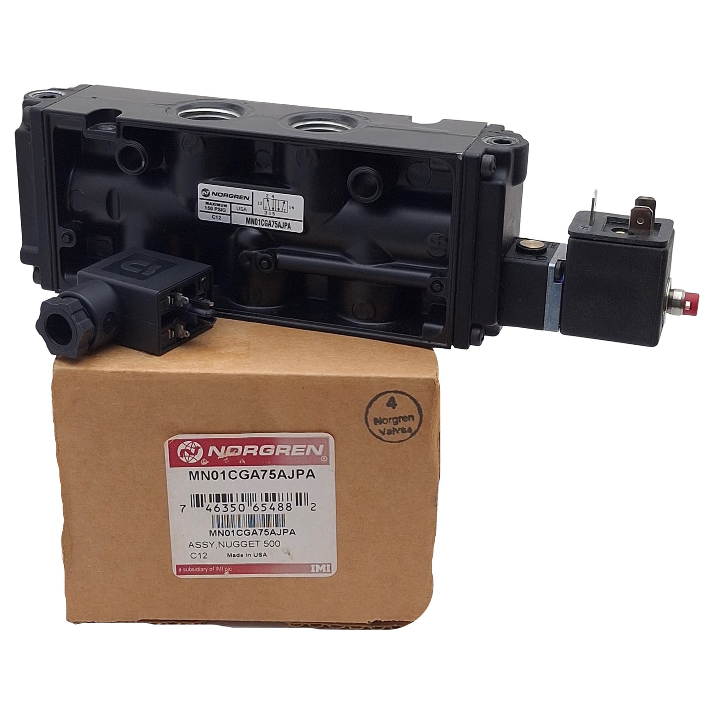 New Norgren MN01CGA75AJPA Solenoid Valve, 5/2-Way, 1/2in NPT, 150psi, 24VDC Coil