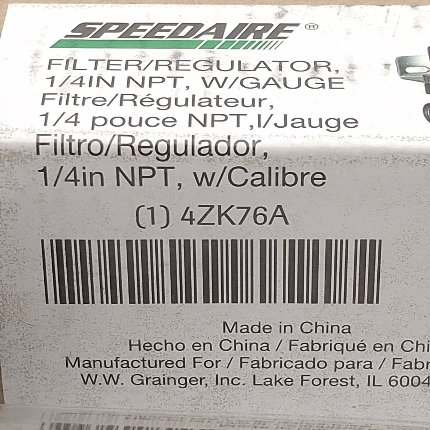 New Speedaire 4ZK76A Pneumatic Filter Regulator, 1/4in NPT, 5-125psi Set, 150psi Max