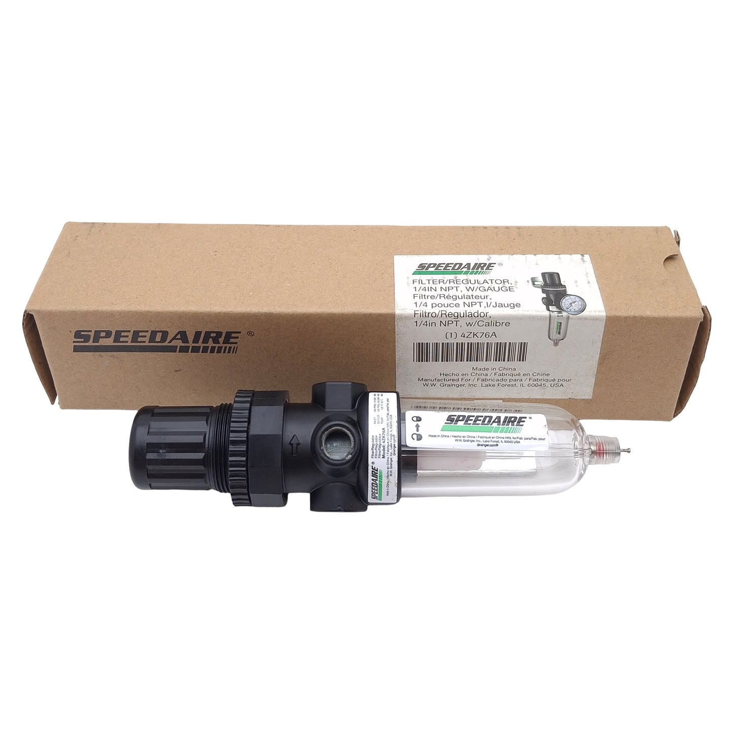 New Speedaire 4ZK76A Pneumatic Filter Regulator, 1/4in NPT, 5-125psi Set, 150psi Max
