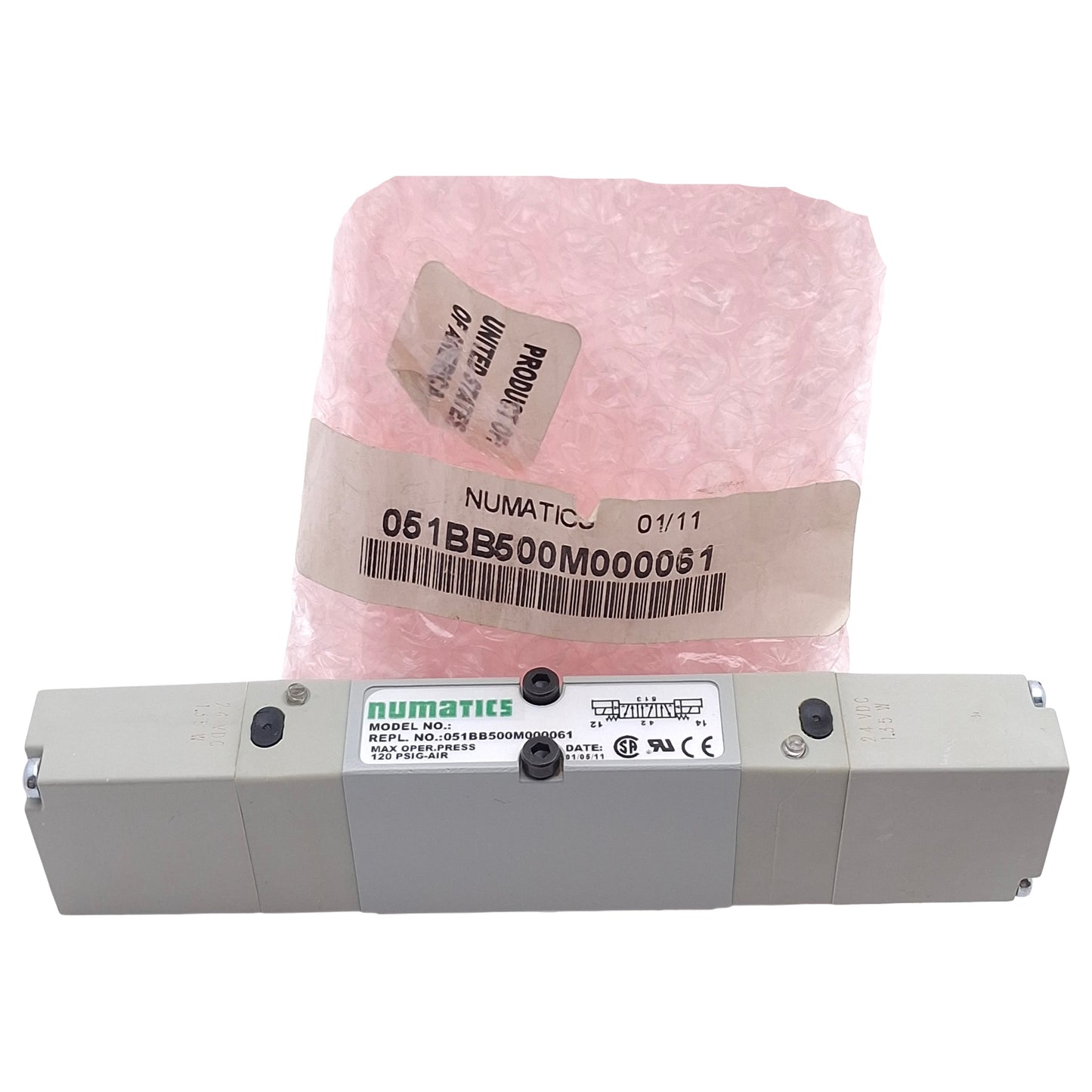 New Numatics 051BB500M000061 Solenoid Valve, 4-Way 2-Position, 120psi, 24VDC Coil