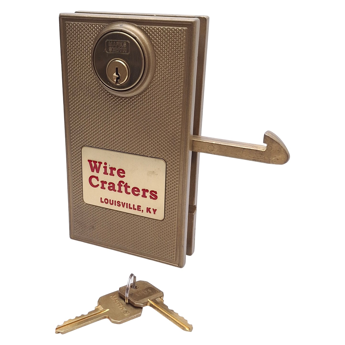 Used WireCrafters SDLKXKD Sliding Door Lock w/ 2x Keys, Steel, Gold, Bolt-On Mount