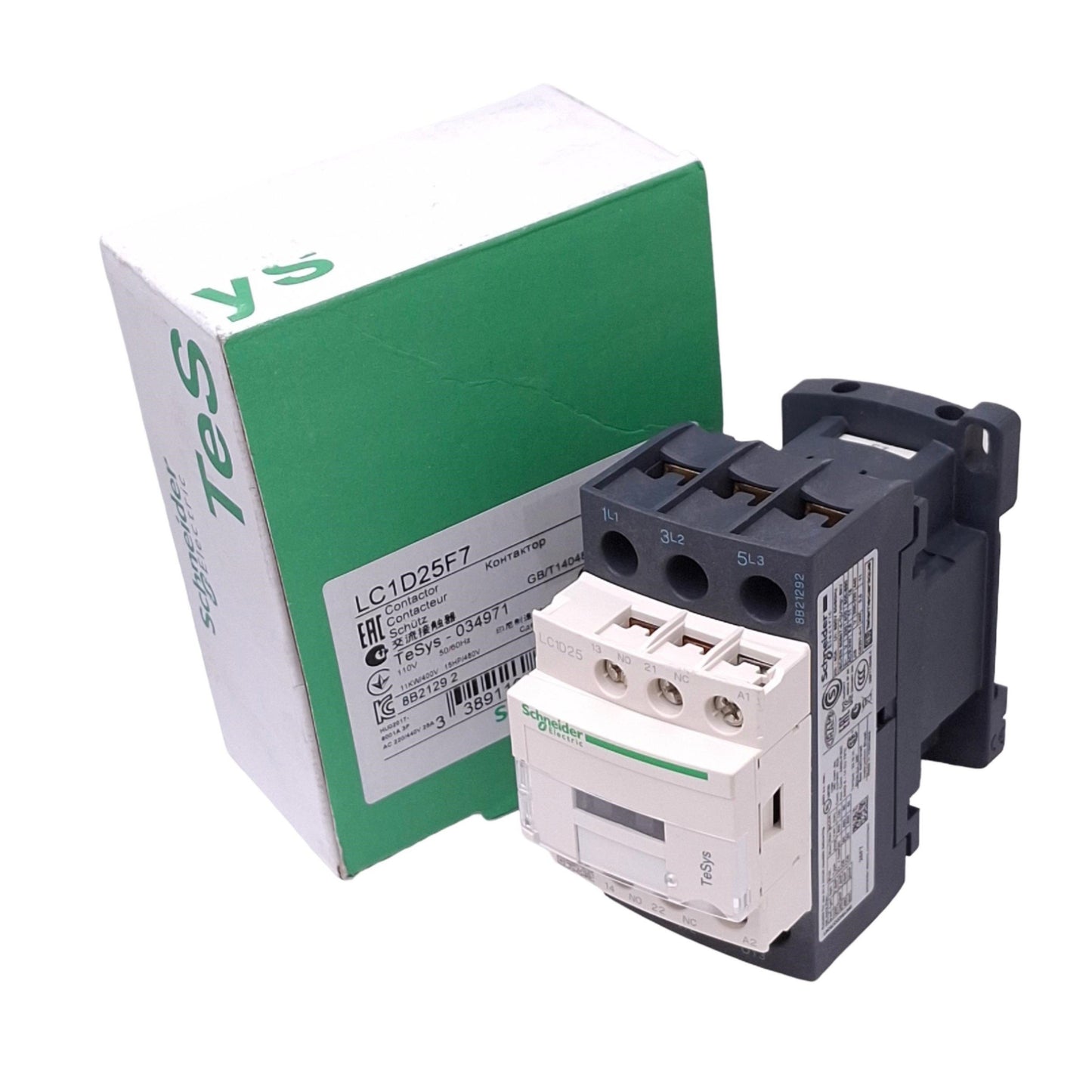 New Schneider Electric LC1D25F7 Contactor, 3-Pole 25A, 11kW 400VAC Max, 110VAC Coil