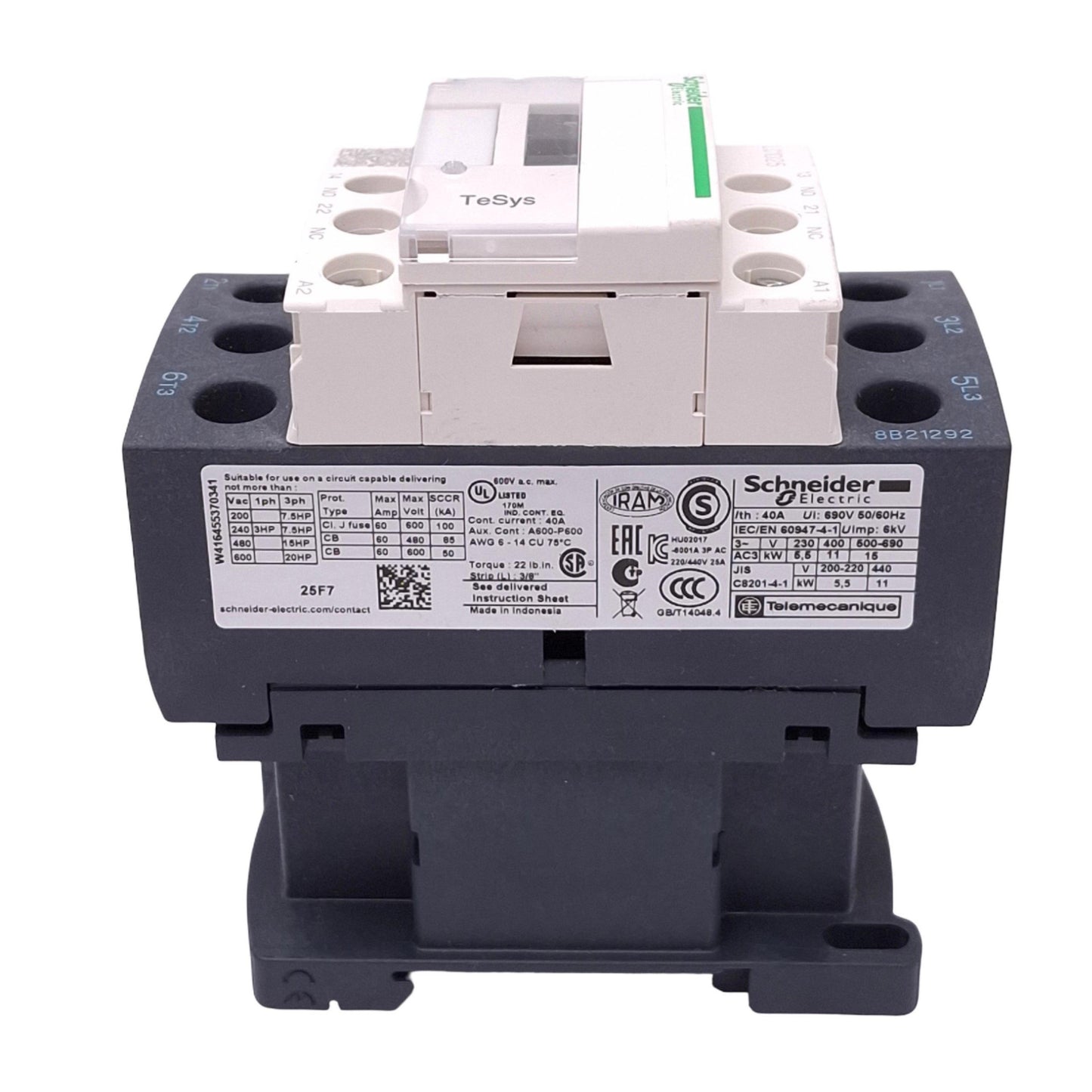 New Schneider Electric LC1D25F7 Contactor, 3-Pole 25A, 11kW 400VAC Max, 110VAC Coil