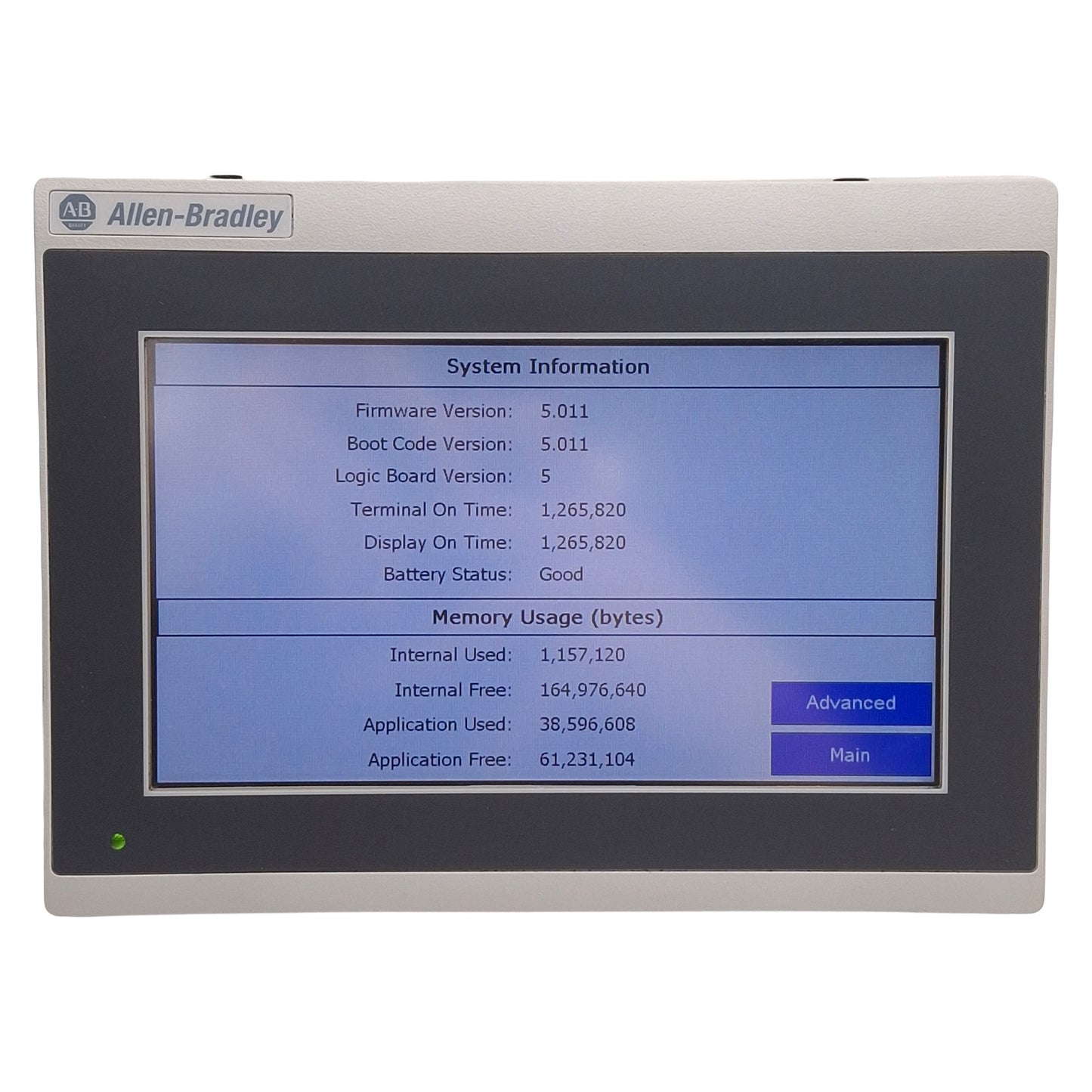 Used Allen Bradley 2711R-T7T PanelView 800 Touchscreen HMI, 7in, 800x480, 24VDC