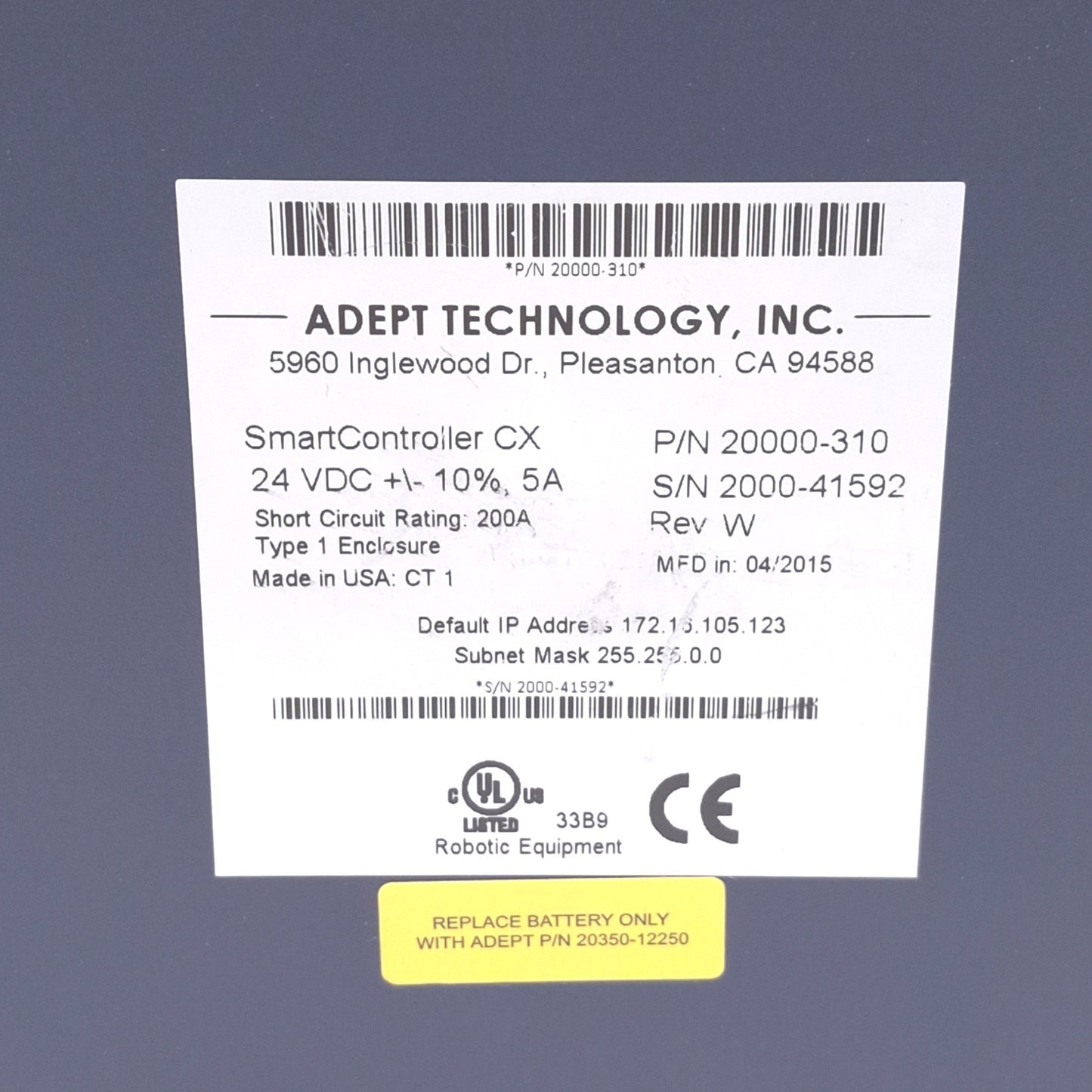 Used Adept 20000-310 Rev W Smart Robot Controller CX, IEEE-1394 I/O, 24VDC