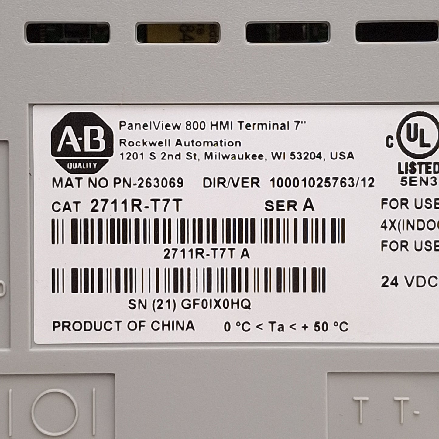 Used Allen Bradley 2711R-T7T PanelView 800 Touchscreen HMI, 7in, 24VDC *Scratches*