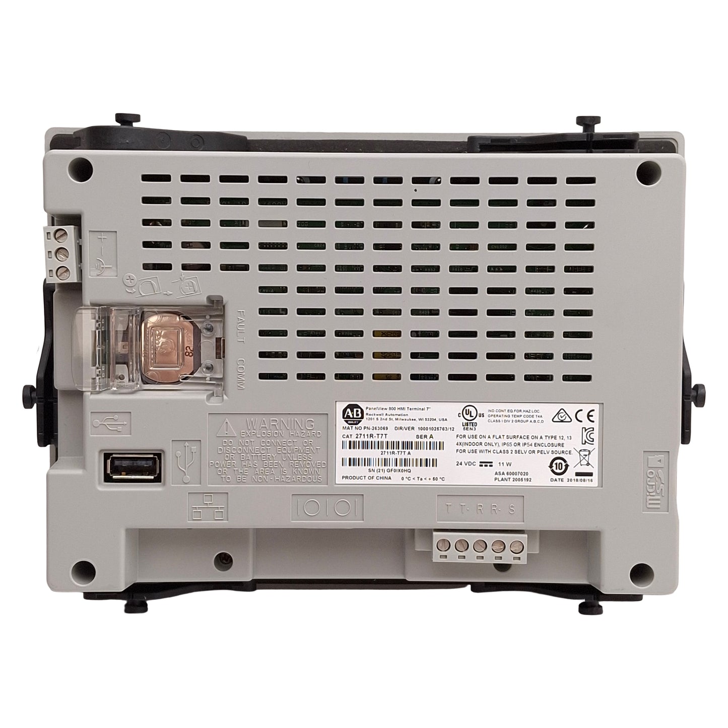 Used Allen Bradley 2711R-T7T PanelView 800 Touchscreen HMI, 7in, 24VDC *Scratches*
