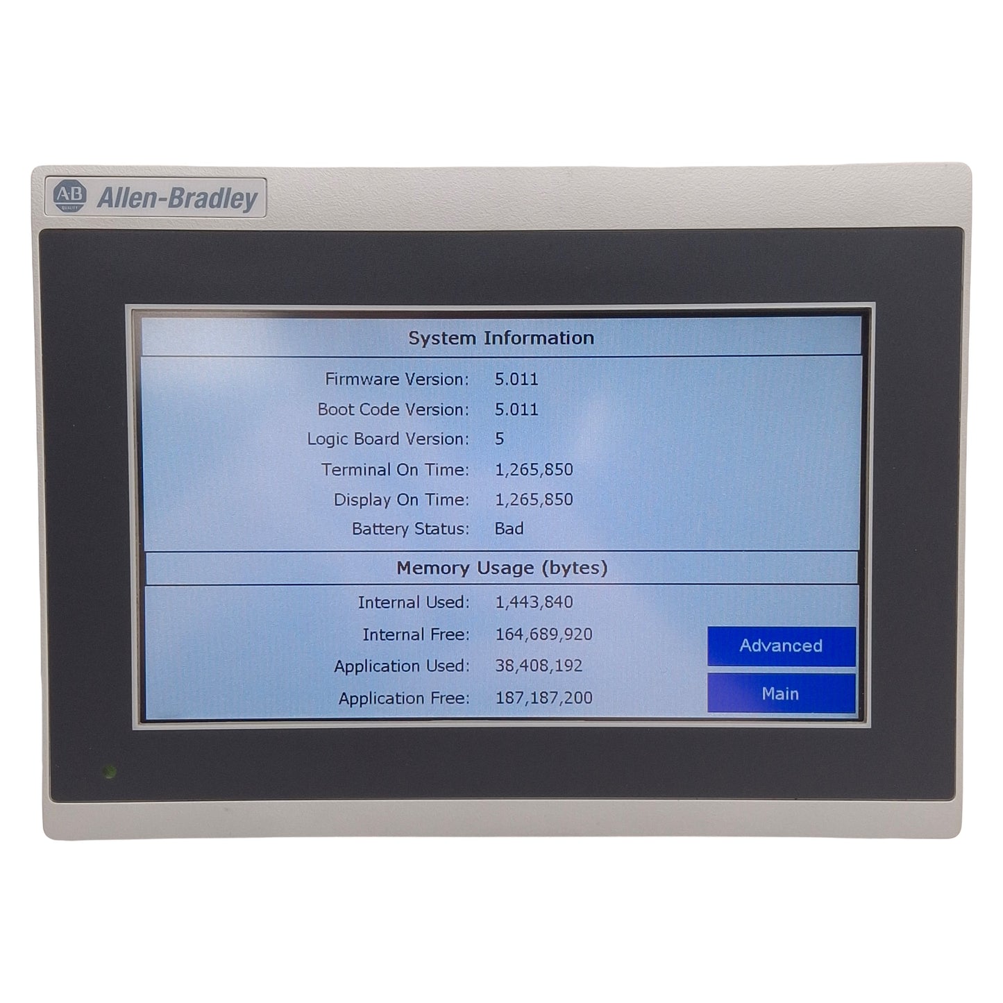 Used Allen Bradley 2711R-T7T PanelView 800 Touchscreen HMI, 7in, 24VDC *Scratches*