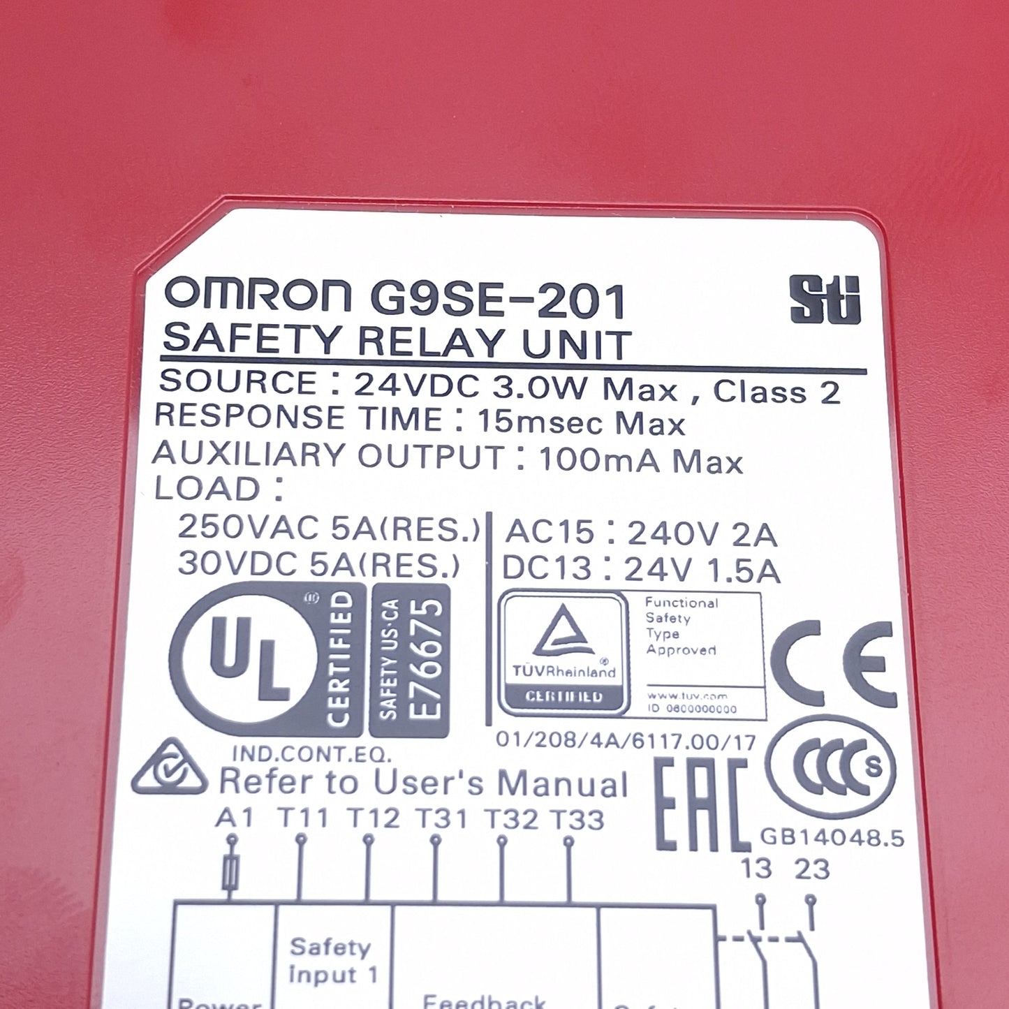 Used Omron G9SE-201 Safety Relay DPST-NO, PNP, 250VAC/30VDC 5A Max, 24VDC Input