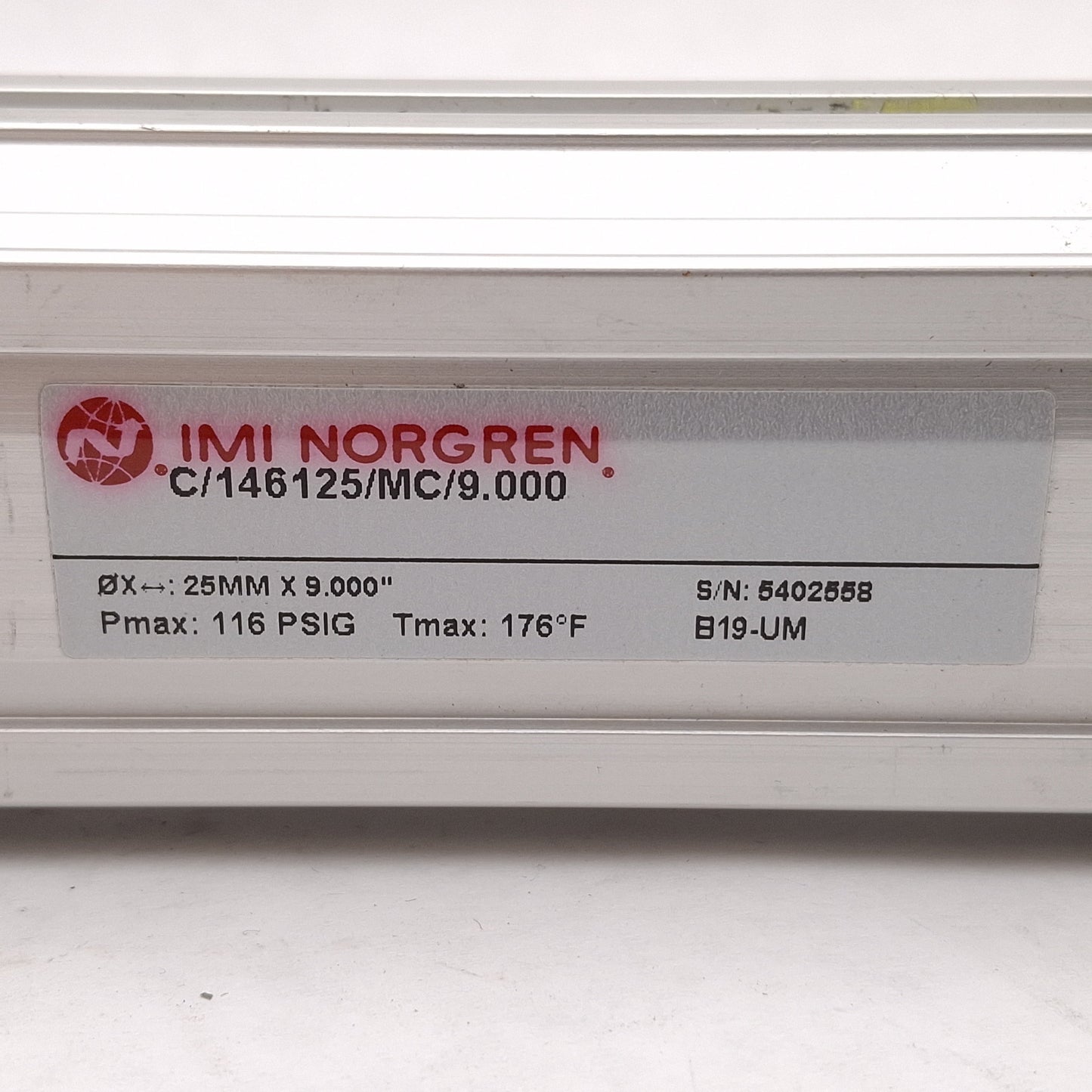Used Norgren C/146125/MC/9.000 Rodless Cylinder, ø25mm Bore, 9in Stroke, 1/8in NPT