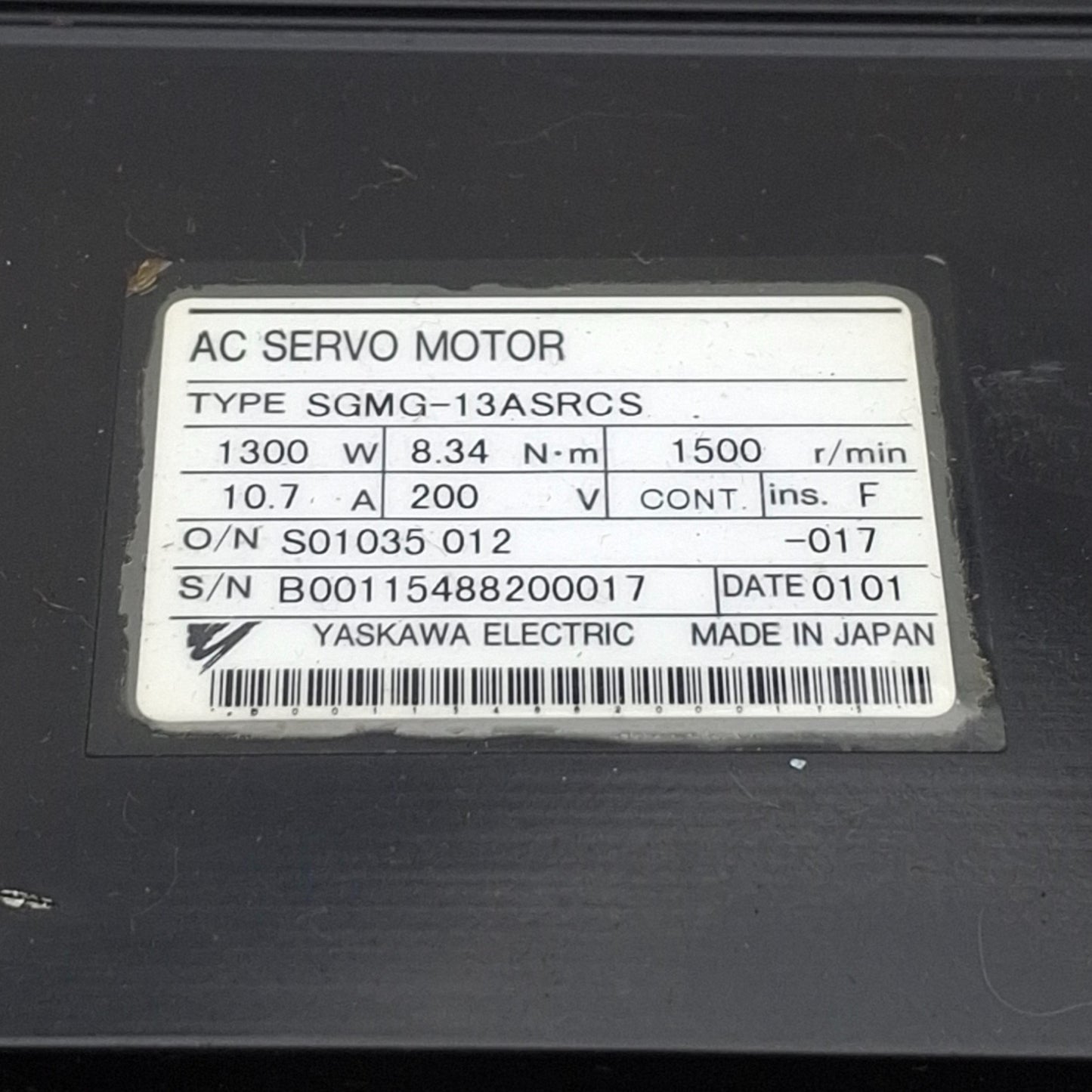 Used Yaskawa SGMG-13ASRCS Servo Motor 1300 Watts, 200V 10.7A 130mm Flange, 24mm Shaft