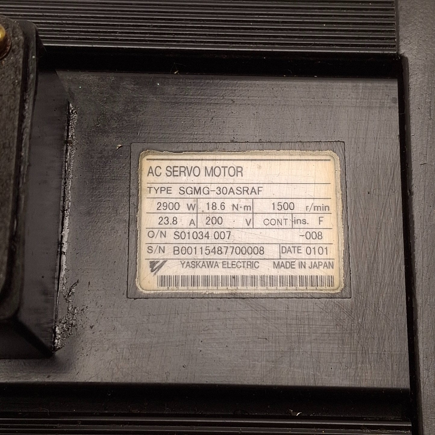 Used Yaskawa SGMG-30ASRAF Servo Motor, 3.0kW, 200VAC, 1500RPM, 15bit ABS Encoder