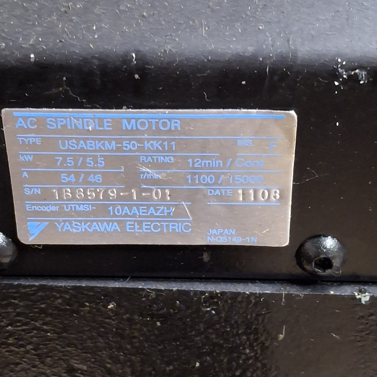 Used Yaskawa USABKM-50-KK11 AC Spindle Motor 7.5/5.5kW, 200VAC, Star CNC Lathe