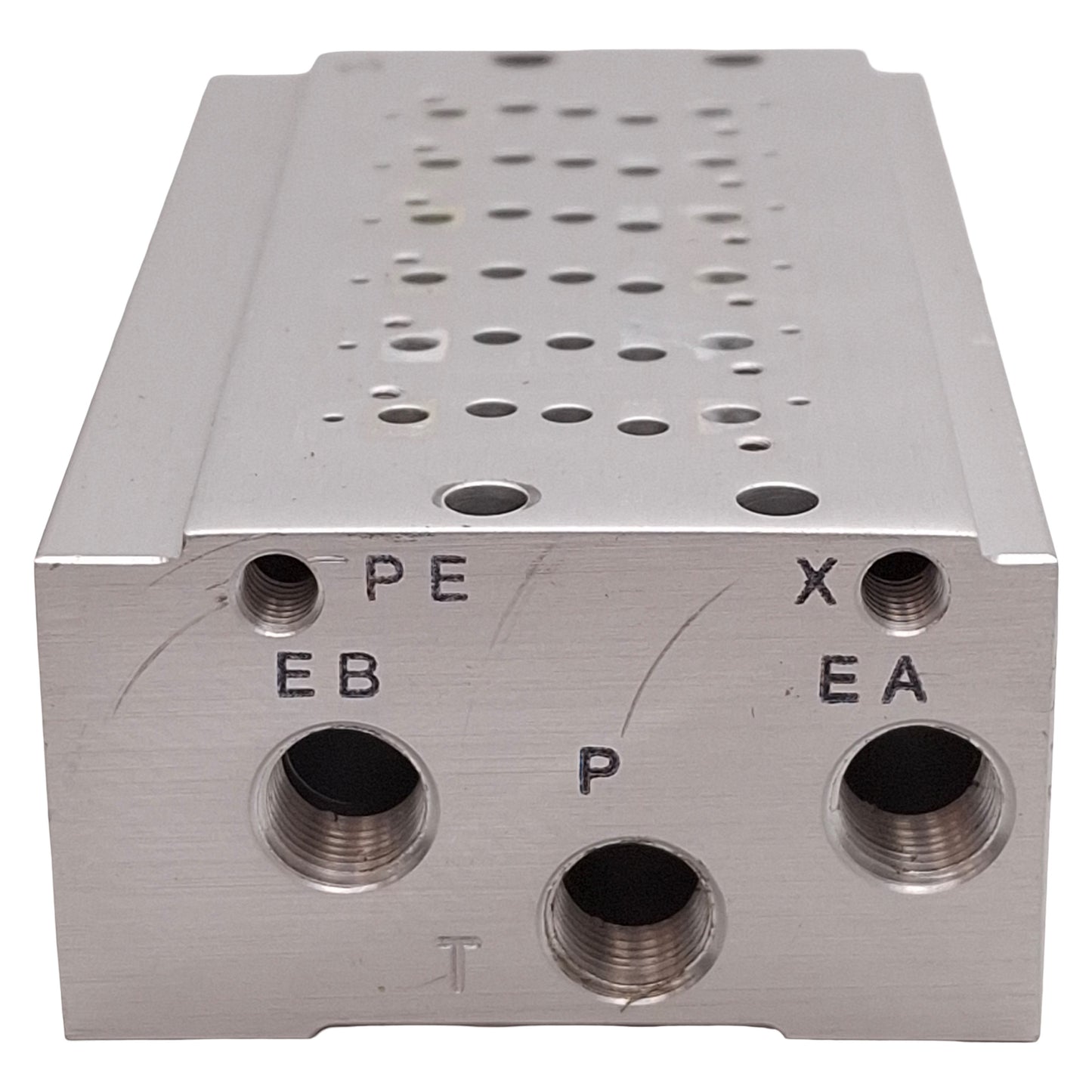 Used SMC SS5Y3-42-06-01N Aluminum Bar Stock Manifold, 6-Station, Base Mounted, 1/8NPT