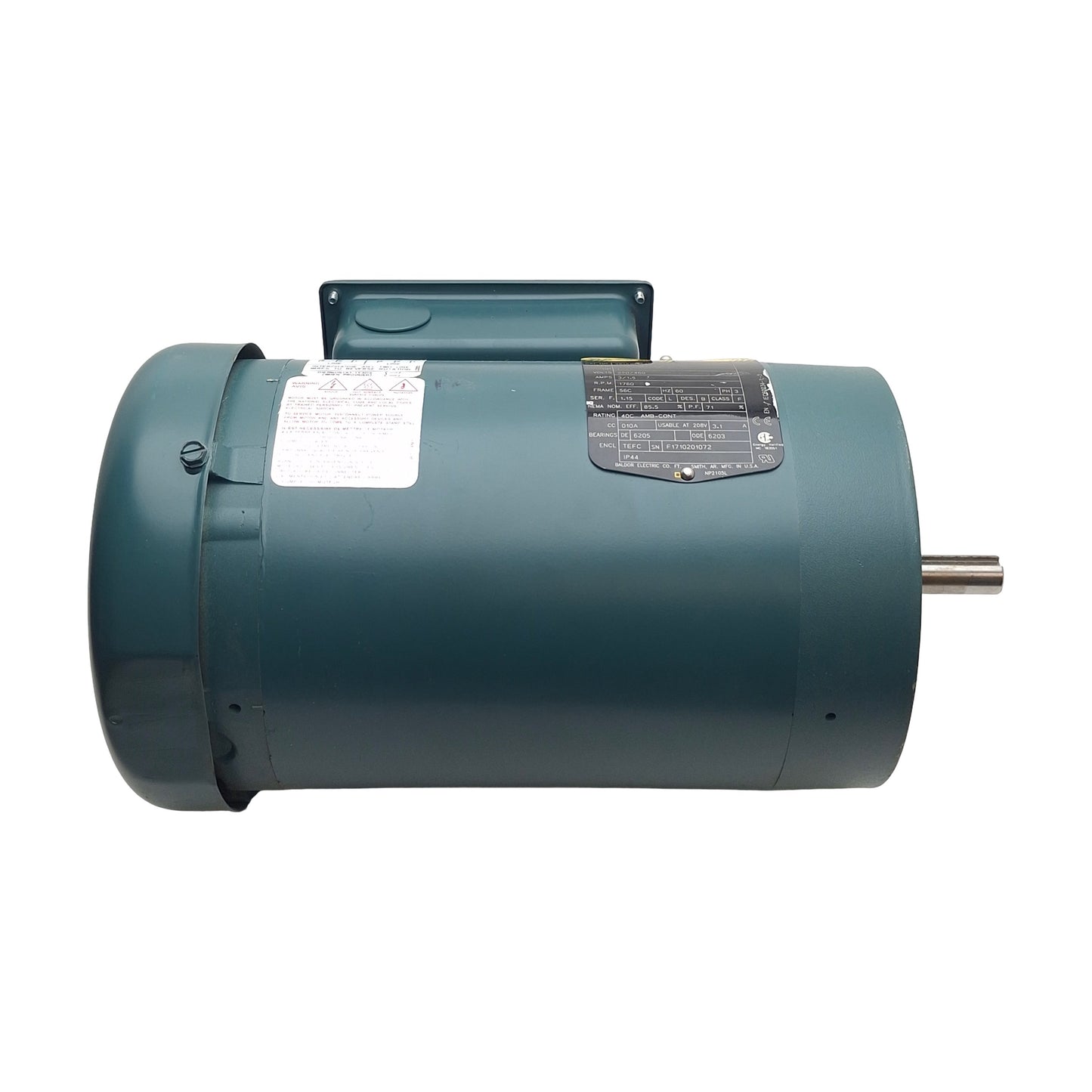 Used Baldor VUHL3519 Unit Handling Motor, 1HP, 1725RPM, 115/208-230VAC 12A 1-PH, 56C