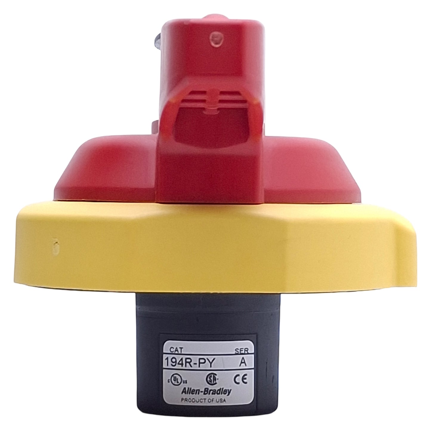 Used Allen Bradley 194R-PY Disconnect Switch Rotary Handle Padlockable, Red/Yellow