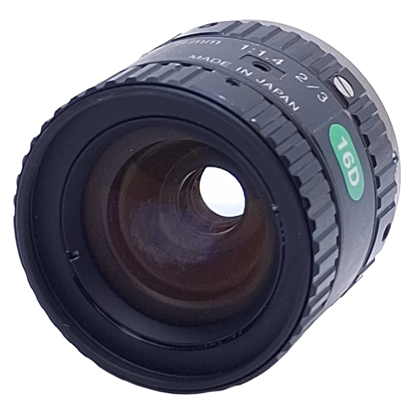 Used Computar M0814-MP2 Machine Vision Lens, 1:1.4, 8mm Focal, F1.4-F16C, C-Mount