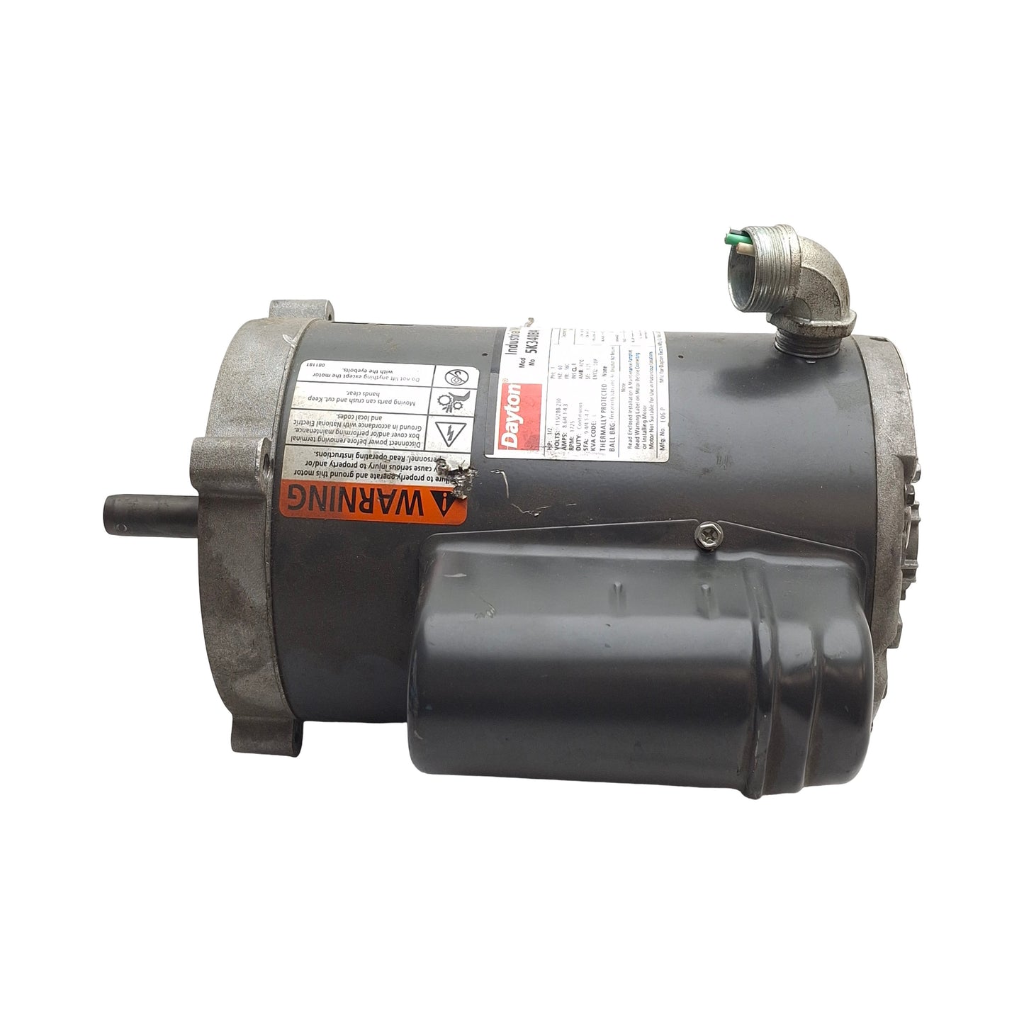 Used Dayton 5K340BA Electric Motor, 1/2HP, 1725RPM, 115/208-230VAC 1-Ph, 56C Frame