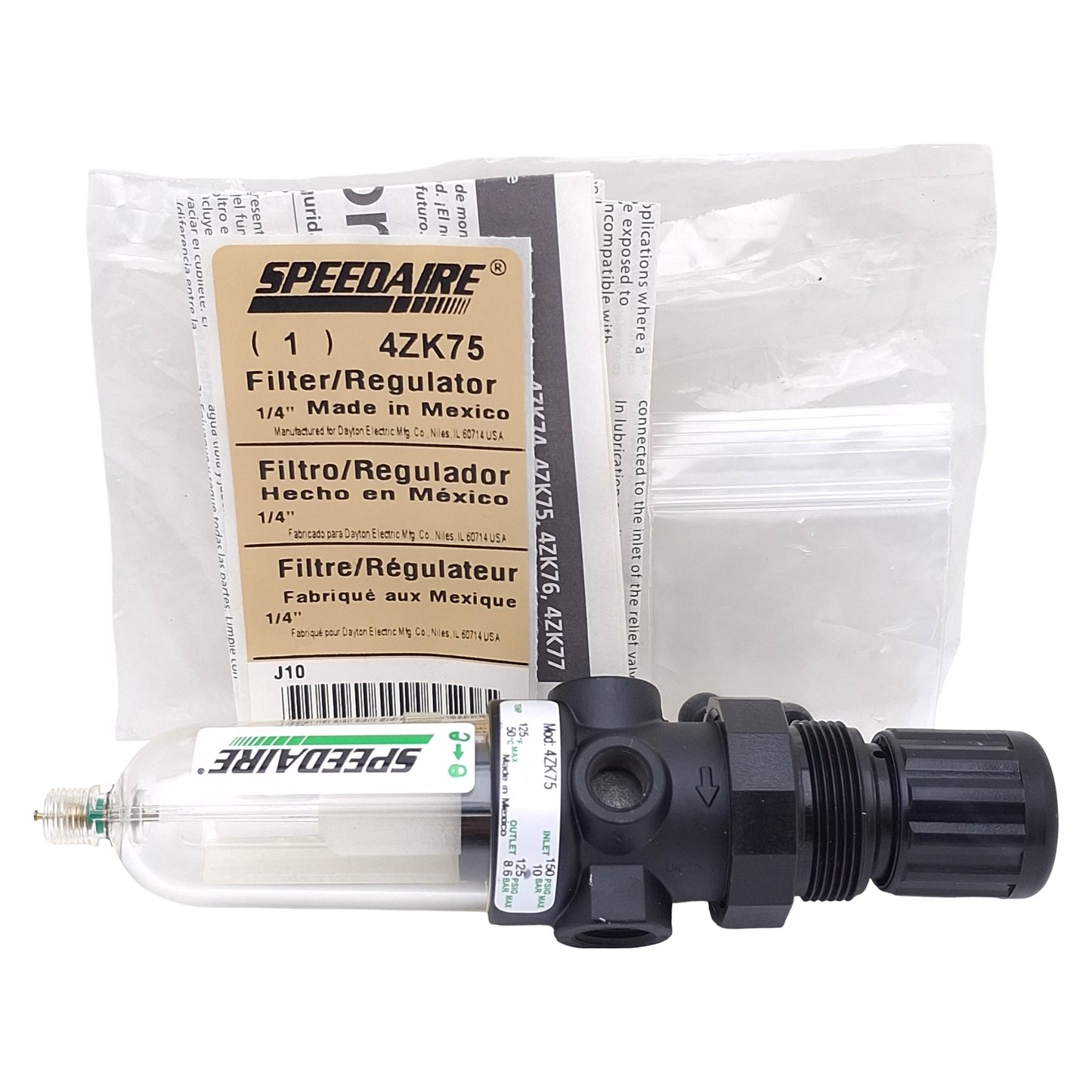 New Speedaire 4ZK75 Pneumatic Filter Regulator, 1/4in NPT, 150psi Max, 14cfm, 5µm