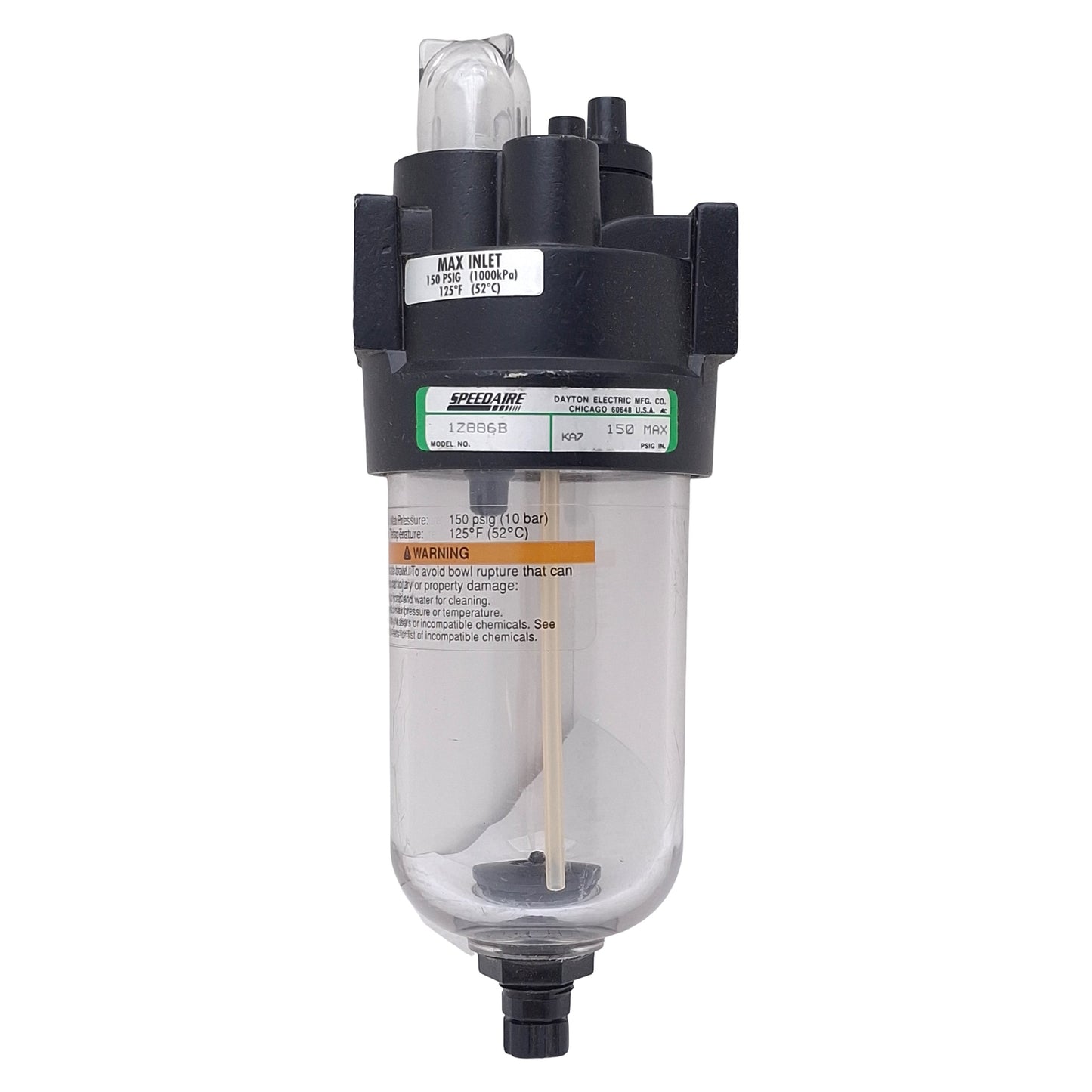 Used Speedaire 1Z886B Pneumatic Filter Regulator, 1/4in NPT, 150psi Max, 5µm
