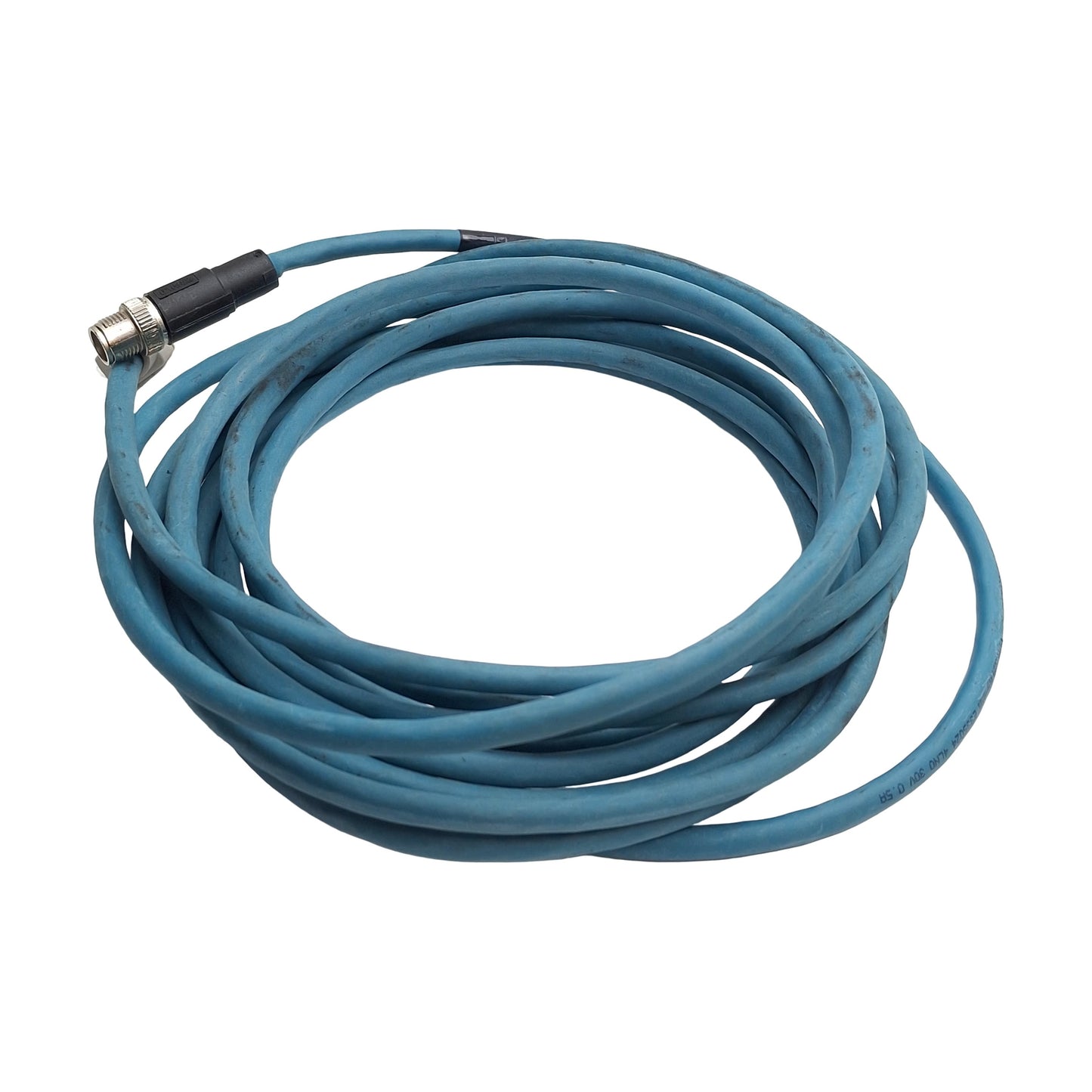 Used Keyence OP-87360 Ethernet PLC Cable, Length: 5 meters, RJ45 to M12 X-Code