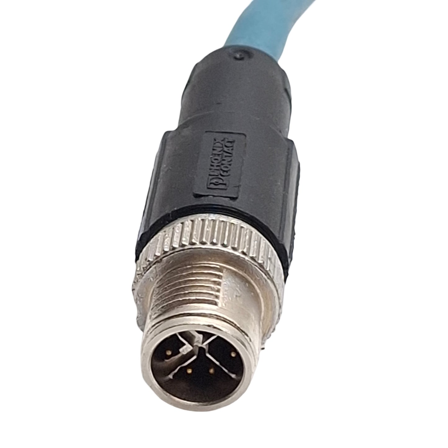 Used Keyence OP-87360 Ethernet PLC Cable, Length: 5 meters, RJ45 to M12 X-Code
