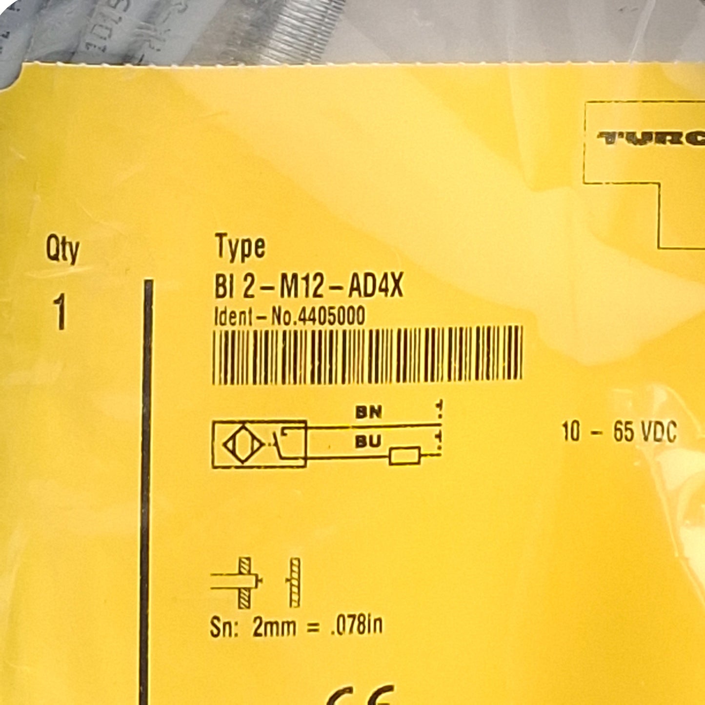 New Turck Bi2-M12-AD4X 4405000 Proximity Sensor, 2mm SN, 10-65VDC NO 100mA