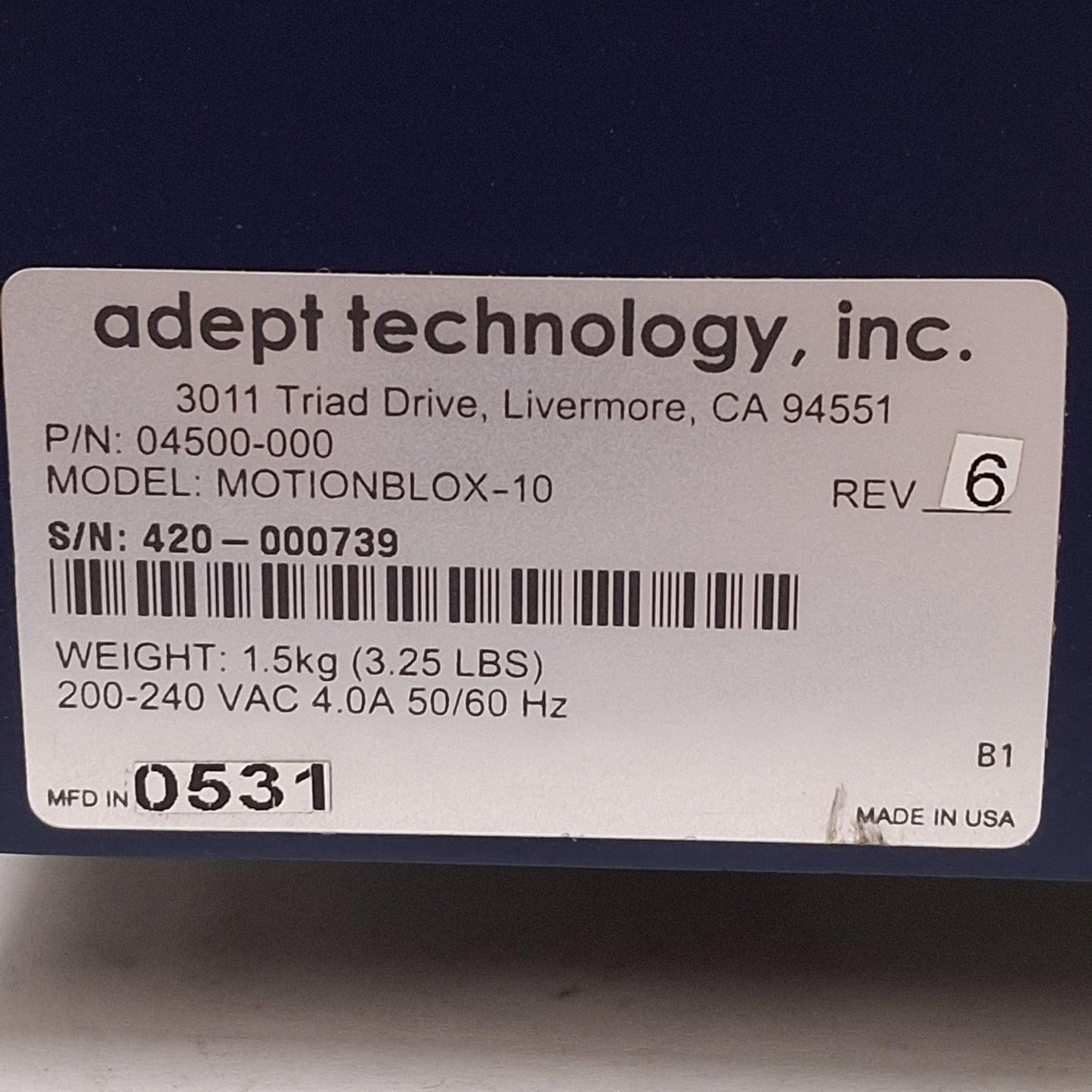 Used Adept 04500-000 MOTIONBLOX-10 Servo Amplifier, 200-240VAC Supply *Connector*