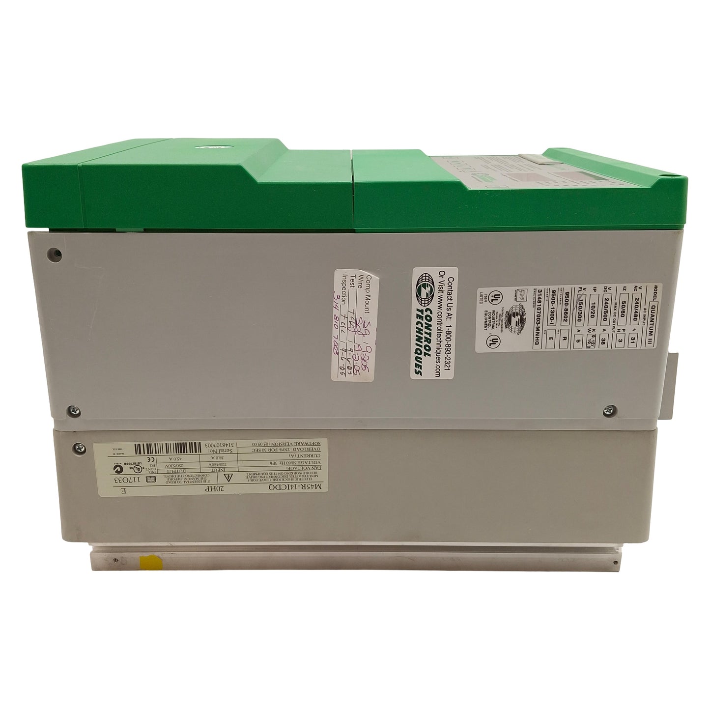 Used Control Techniques M45R-14ICDQ Quantum III DC Drive, 10/20HP, 240/500VDC 38A