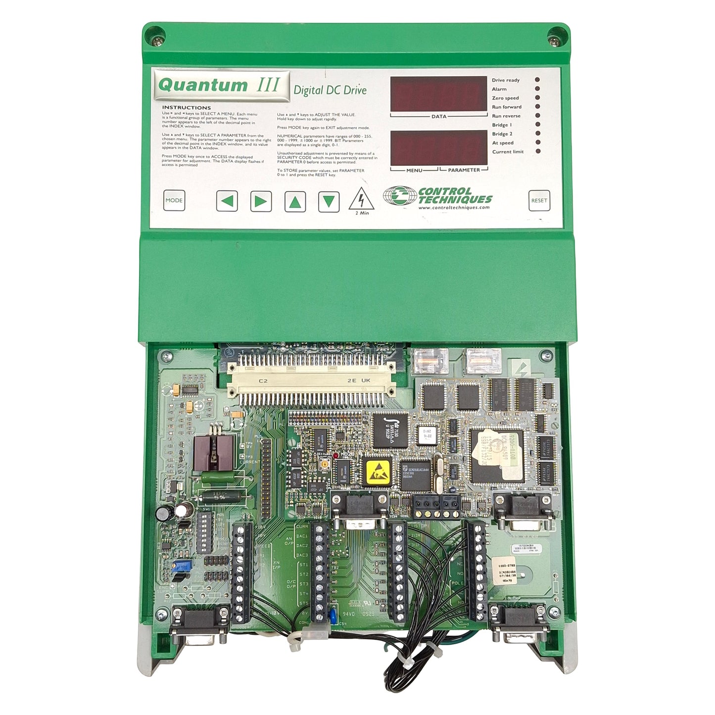 Used Control Techniques M45R-14ICDQ Quantum III DC Drive, 10/20HP, 240/500VDC 38A