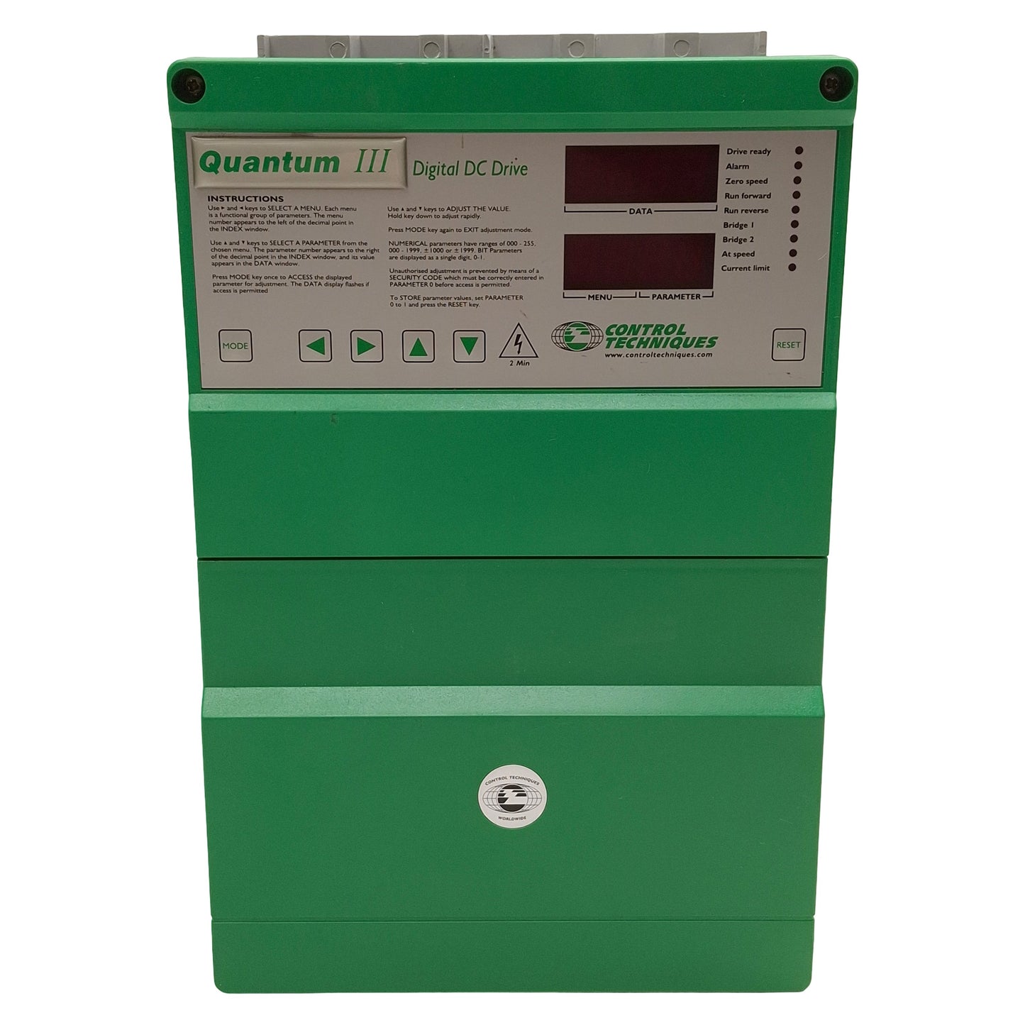Used Control Techniques M45R-14ICDQ Quantum III DC Drive, 10/20HP, 240/500VDC 38A