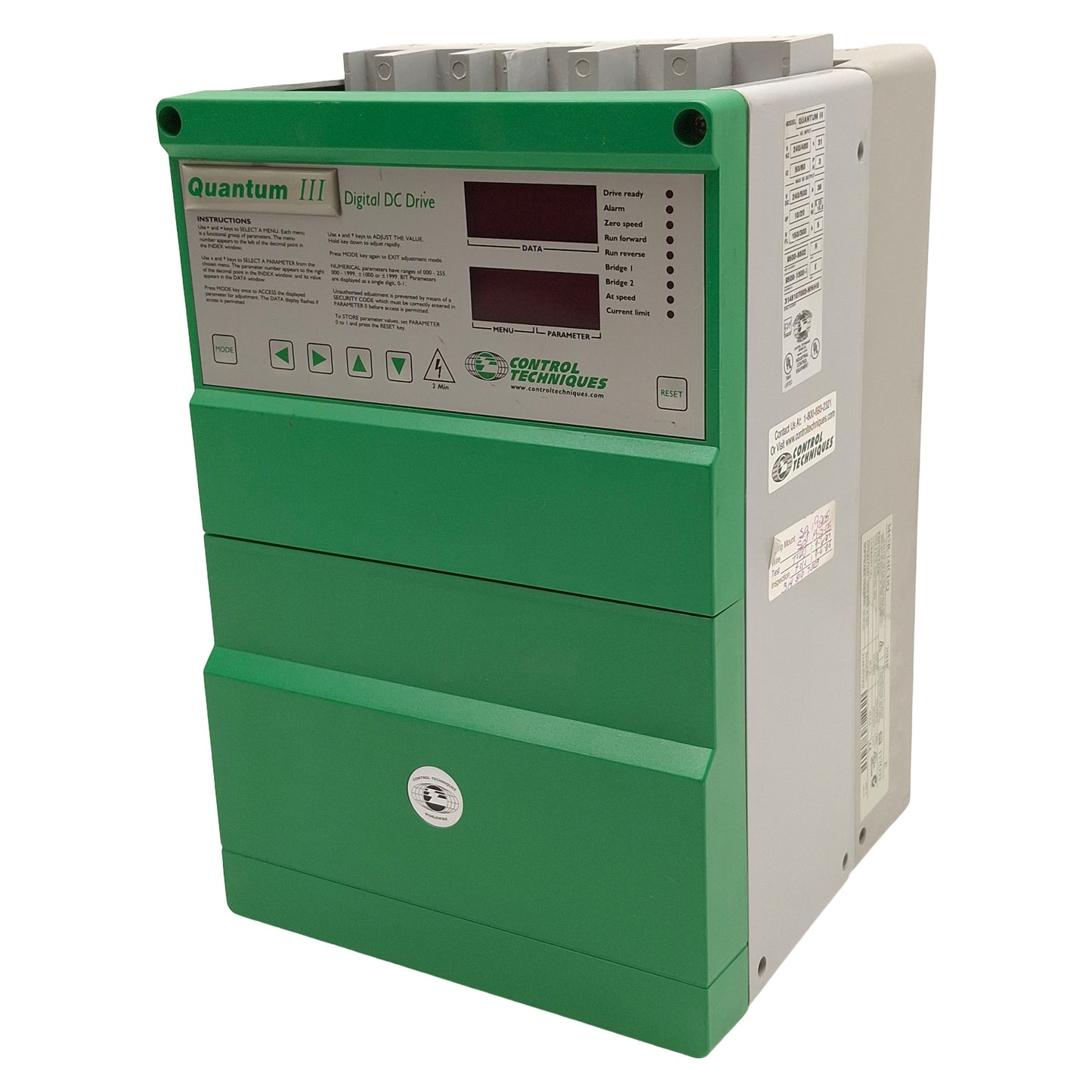 Used Control Techniques M45R-14ICDQ Quantum III DC Drive, 10/20HP, 240/500VDC 38A