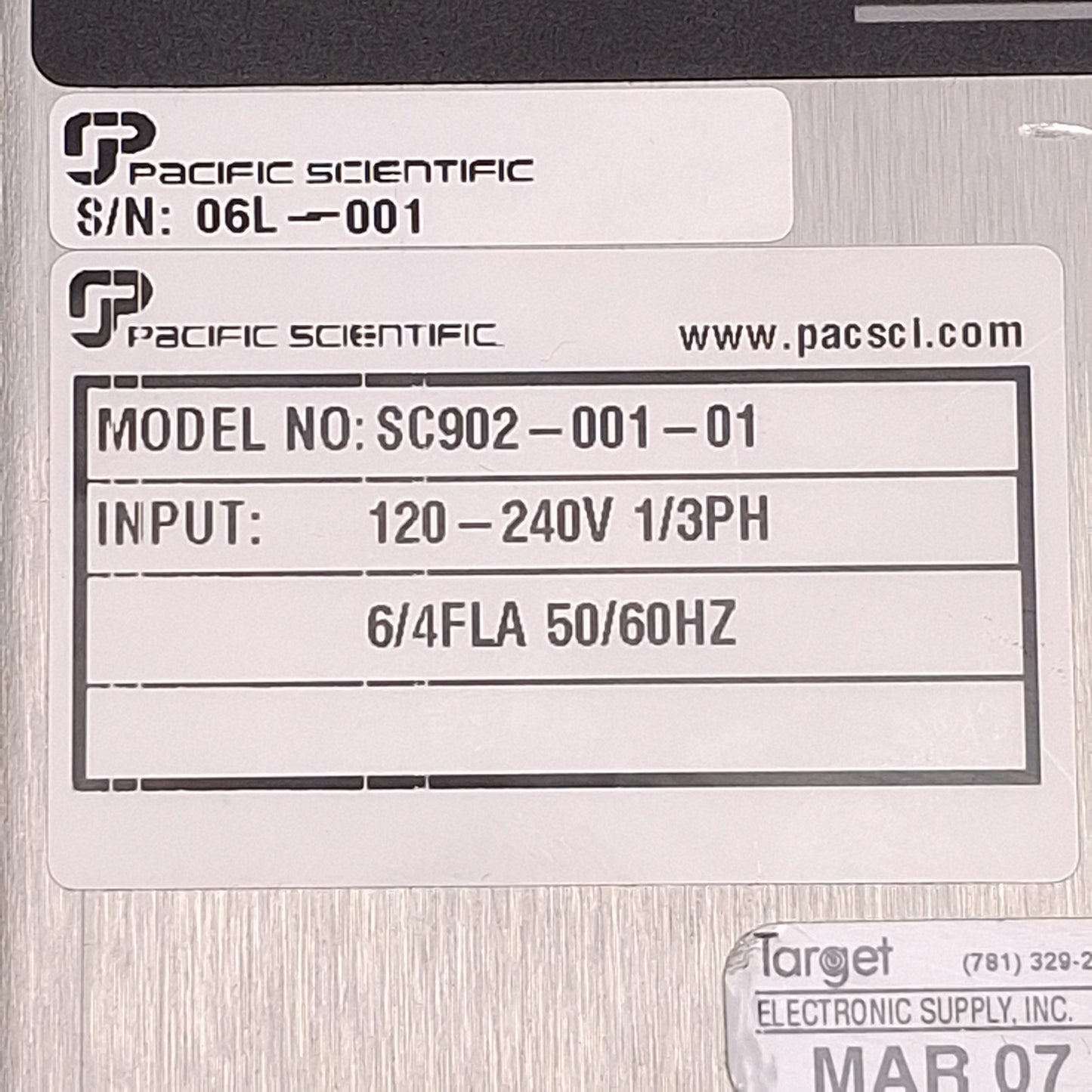 Used Pacific Scientific SC902-001-01 Single-Axis Brushless Servo Drive, 120-240VAC