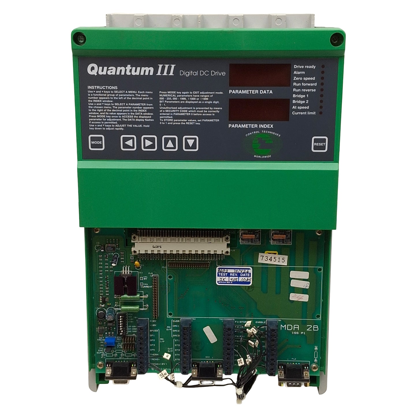 Used Control Techniques M45R-14ICD Quantum III DC Drive, 10/20HP, 240/500VDC 38A