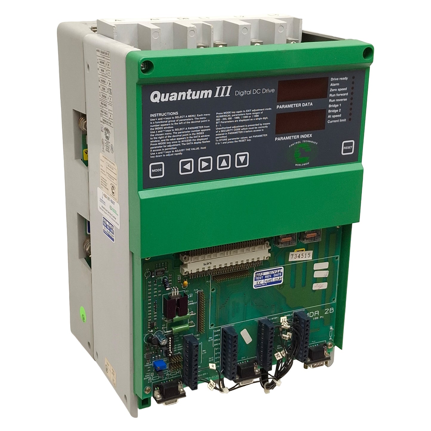 Used Control Techniques M45R-14ICD Quantum III DC Drive, 10/20HP, 240/500VDC 38A