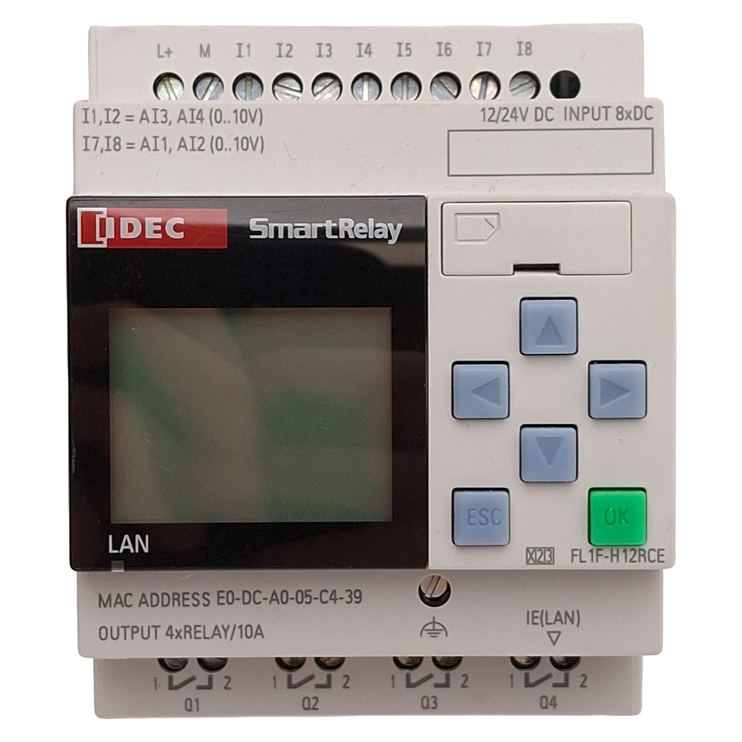 Used Idec FL1F-H12RCE SmartRelay PLC Base Module, 8-Input, 4-Output, 12/24VDC