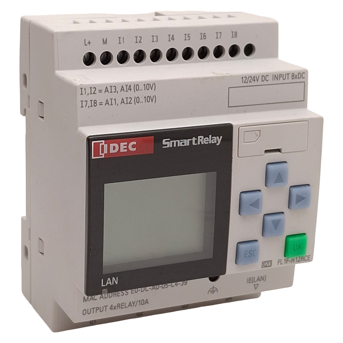 Used Idec FL1F-H12RCE SmartRelay PLC Base Module, 8-Input, 4-Output, 12/24VDC