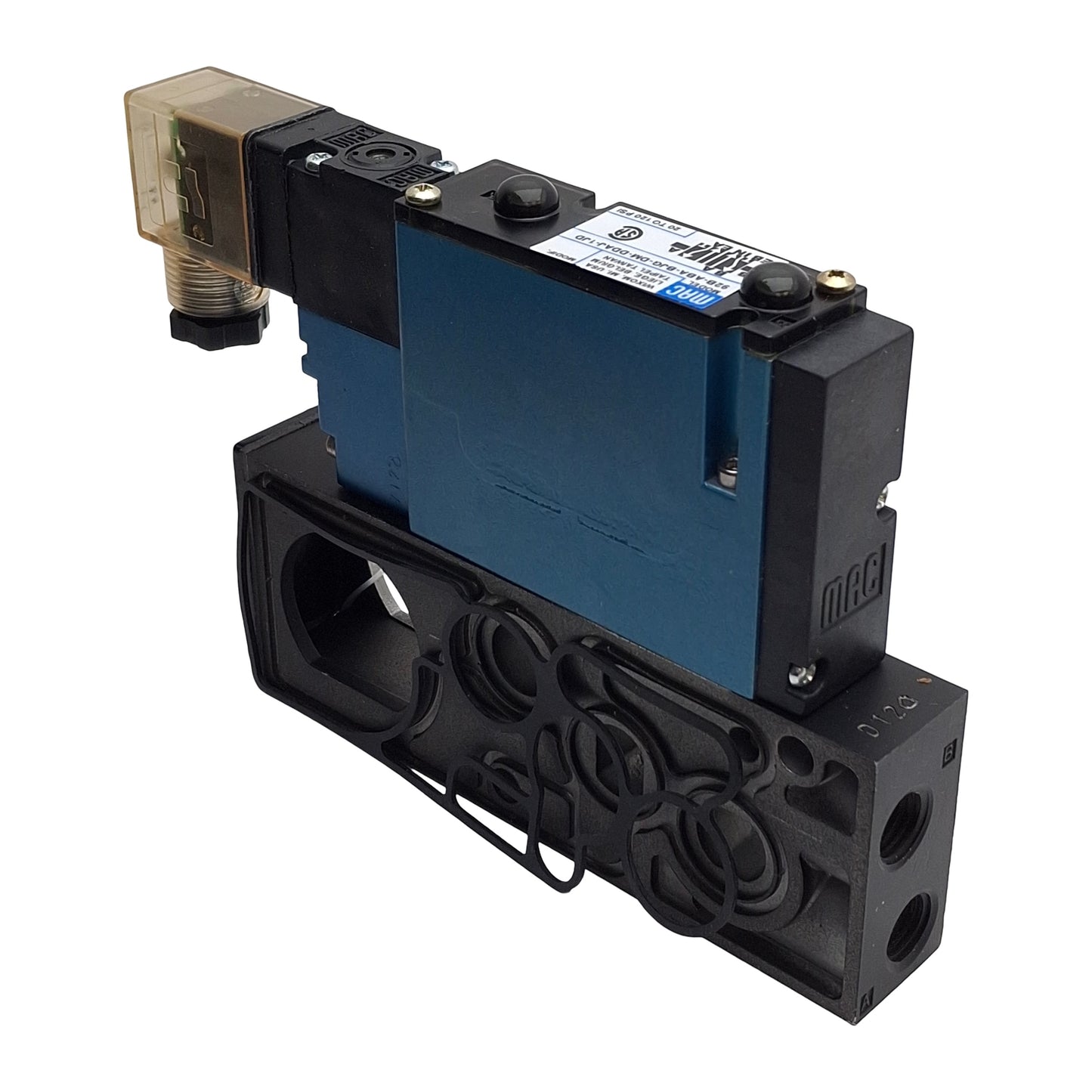 New – Open box Mac Valves 92B-ABA-BJG-DM-DDAJ-1JD Solenoid Valve, 5/2Way, 20-120Psi, 24VDC Coil