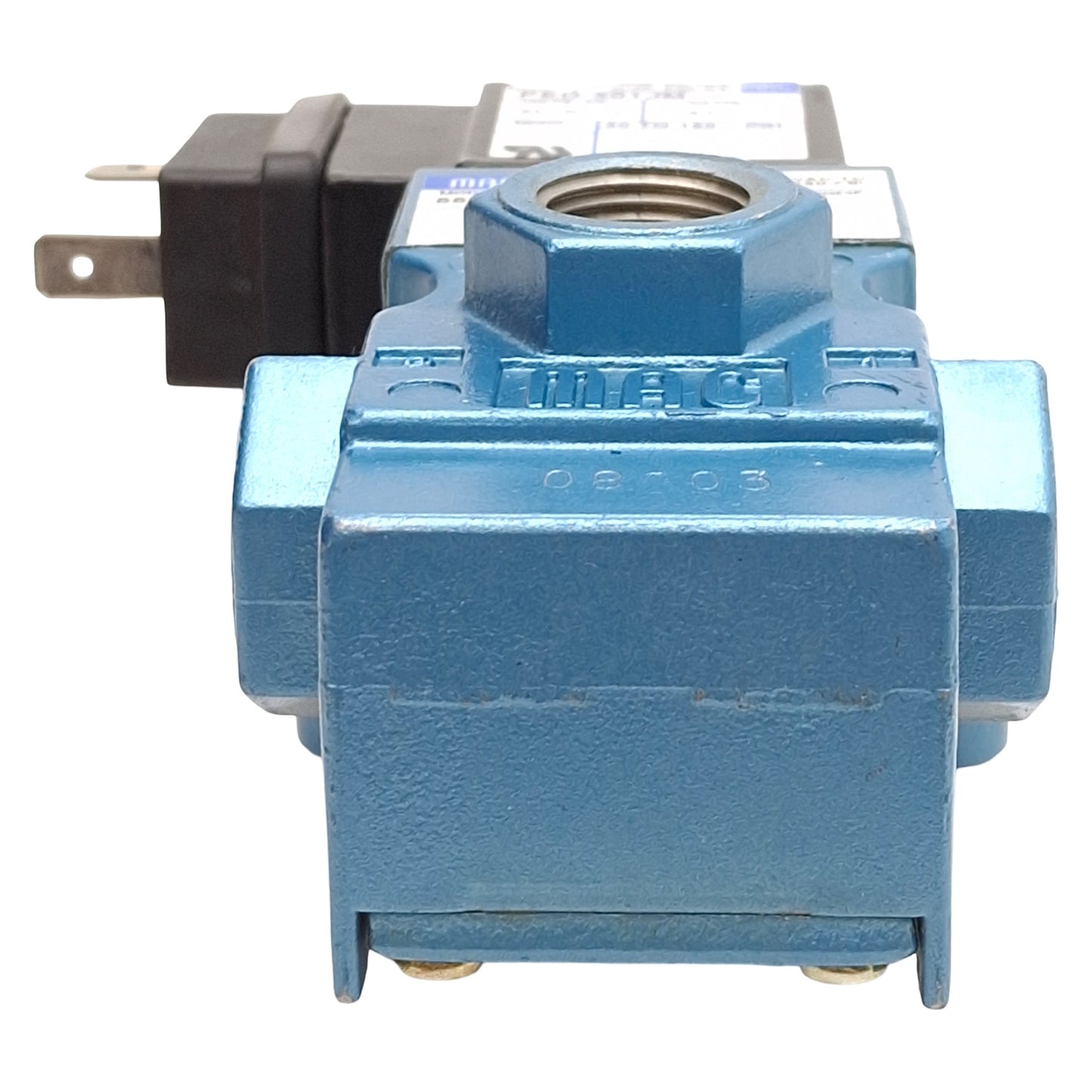 Used Mac 55B-12-PE-501JM Solenoid Valve, 3/2-NC, 30-150psi, 3/8in NPTF, 24VDC Coil