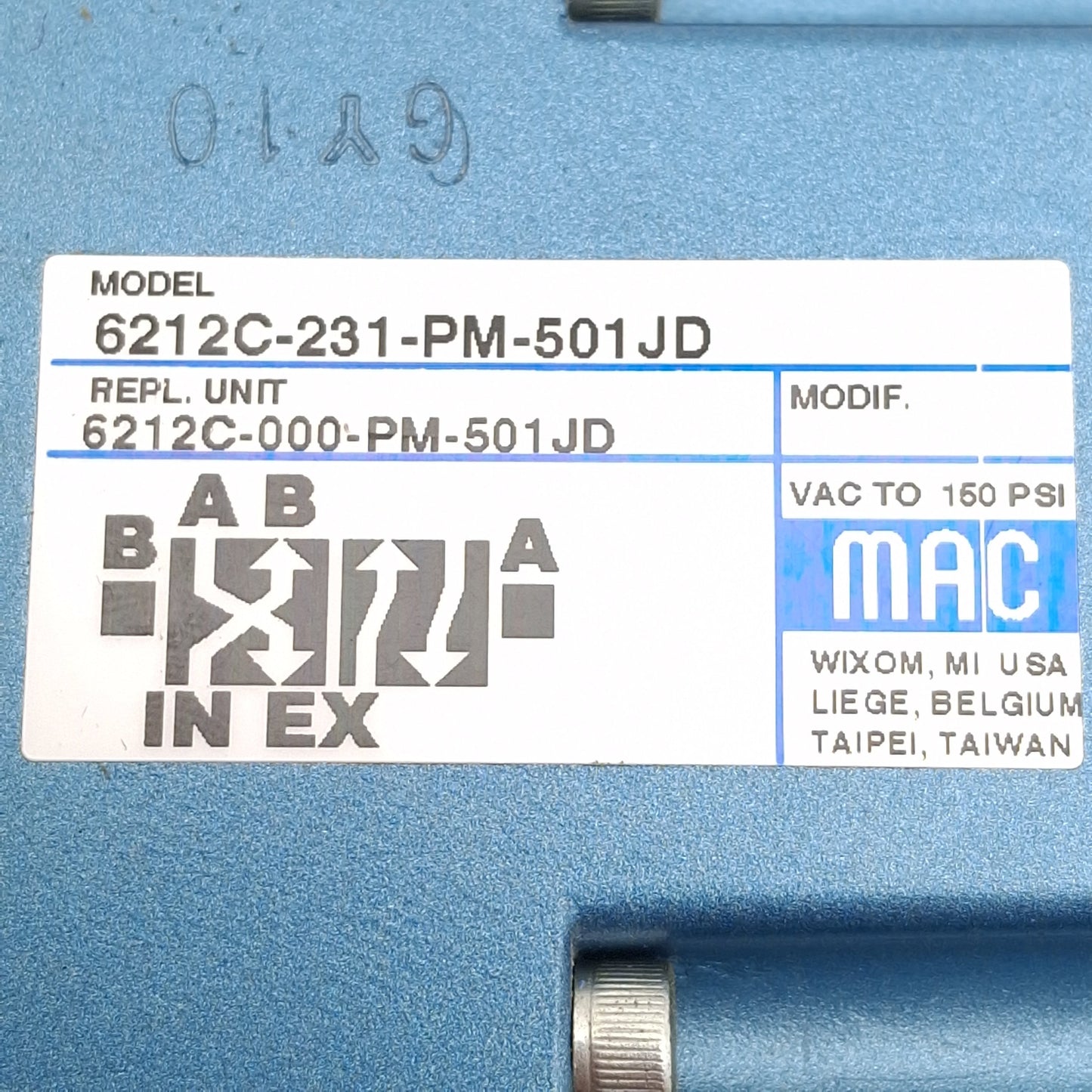 New Mac 6212C-231-PM-501JD Solenoid Valve, 4/2-Way, 25-150psi, 3/8in NPT, 24VDC Coil