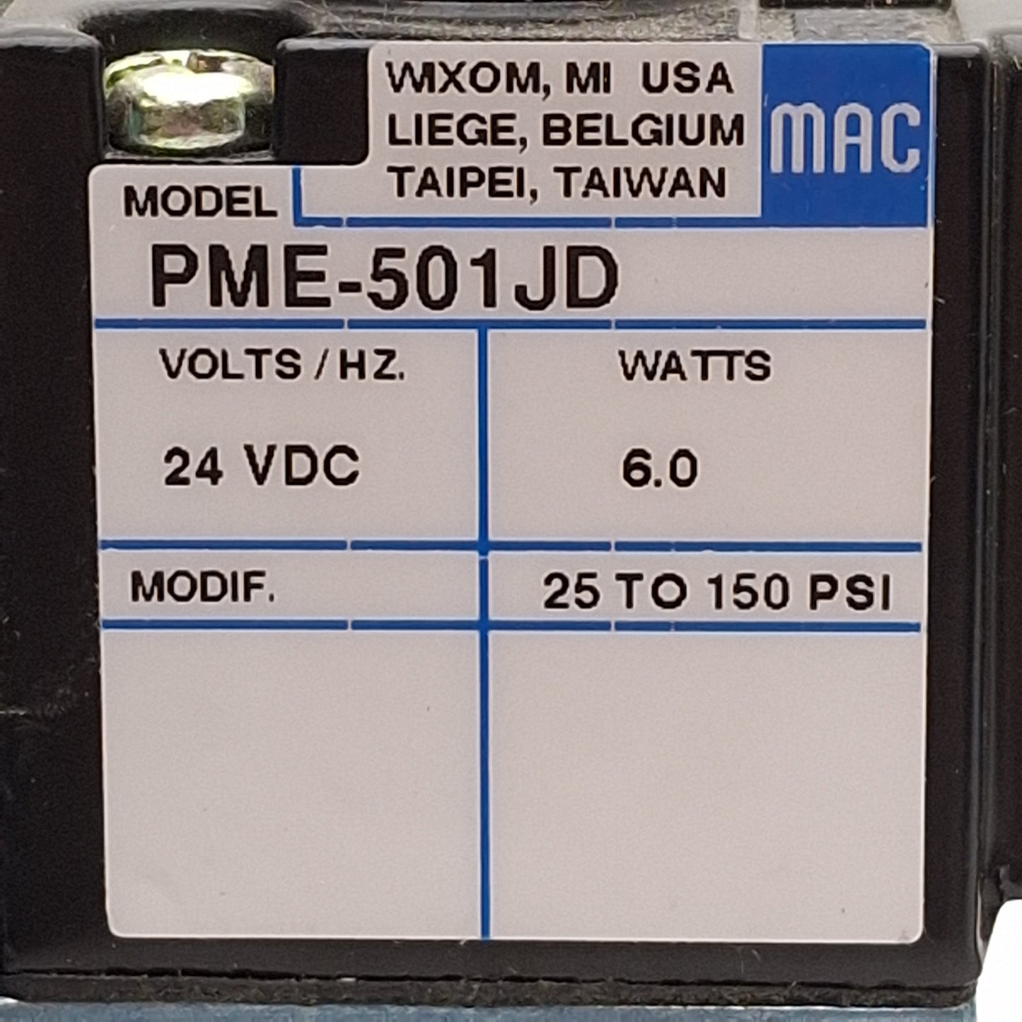 New Mac 6212C-231-PM-501JD Solenoid Valve, 4/2-Way, 25-150psi, 3/8in NPT, 24VDC Coil