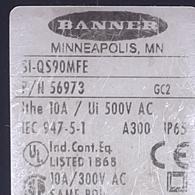 Used Banner SI-QS90MFE Compact Safety Interlock Switch 2NC, 250VAC 10A *No Key*